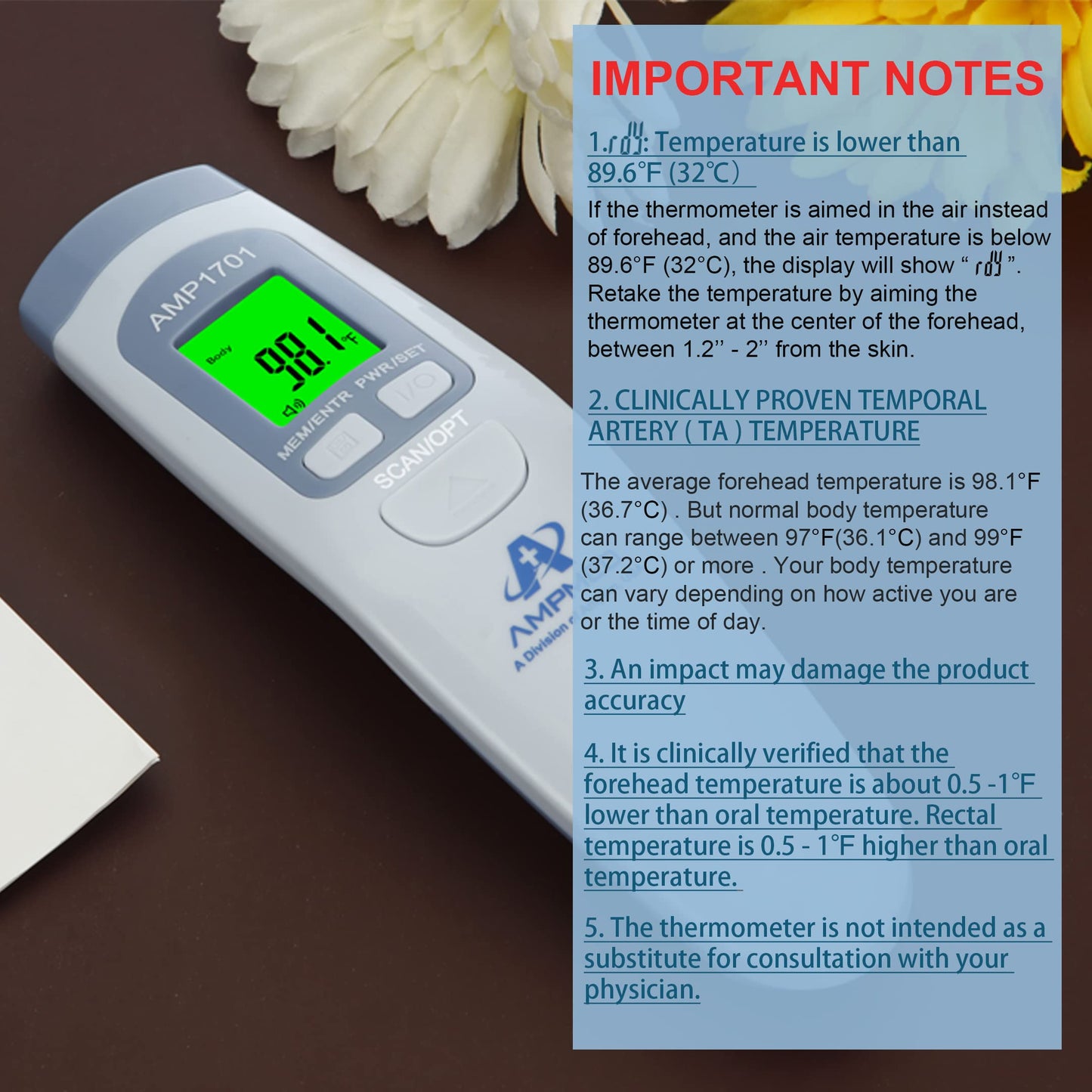 Amplim Non-Contact Forehead Thermometer for Kids and Adults - Touchless Fever Thermometer with Temporal Head Function – AmpMed No-Touch Digital Baby Thermometer for Accurate Temperature Reading