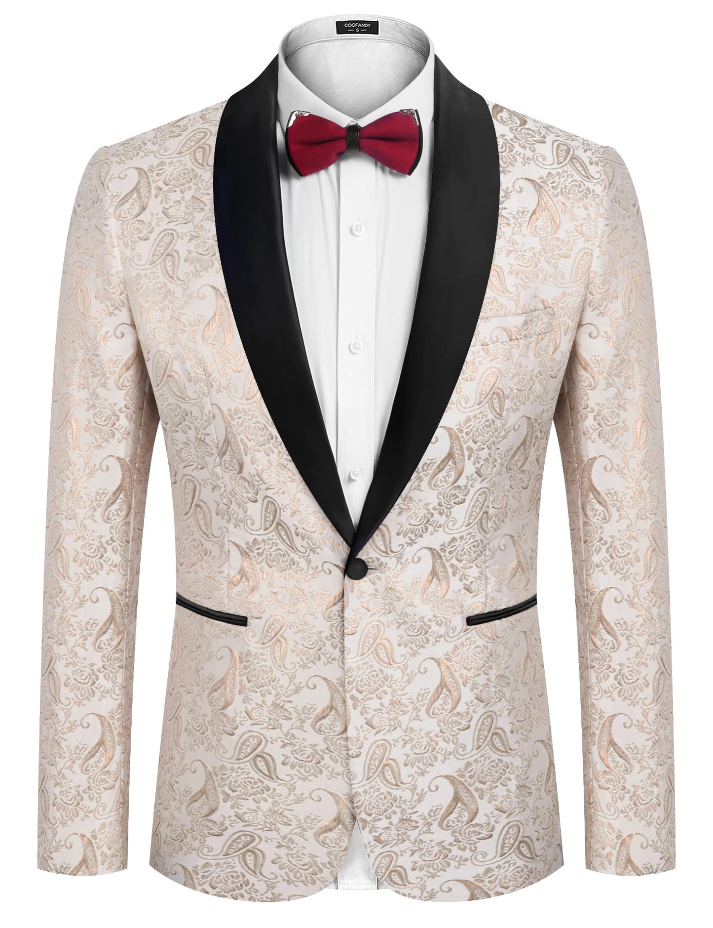 COOFANDY Mens Floral Tuxedo Jacket Jacquard Suit Jacket Shawl Lapel Wedding Blazer Slim Fit for Christmas Prom Homecoming Party