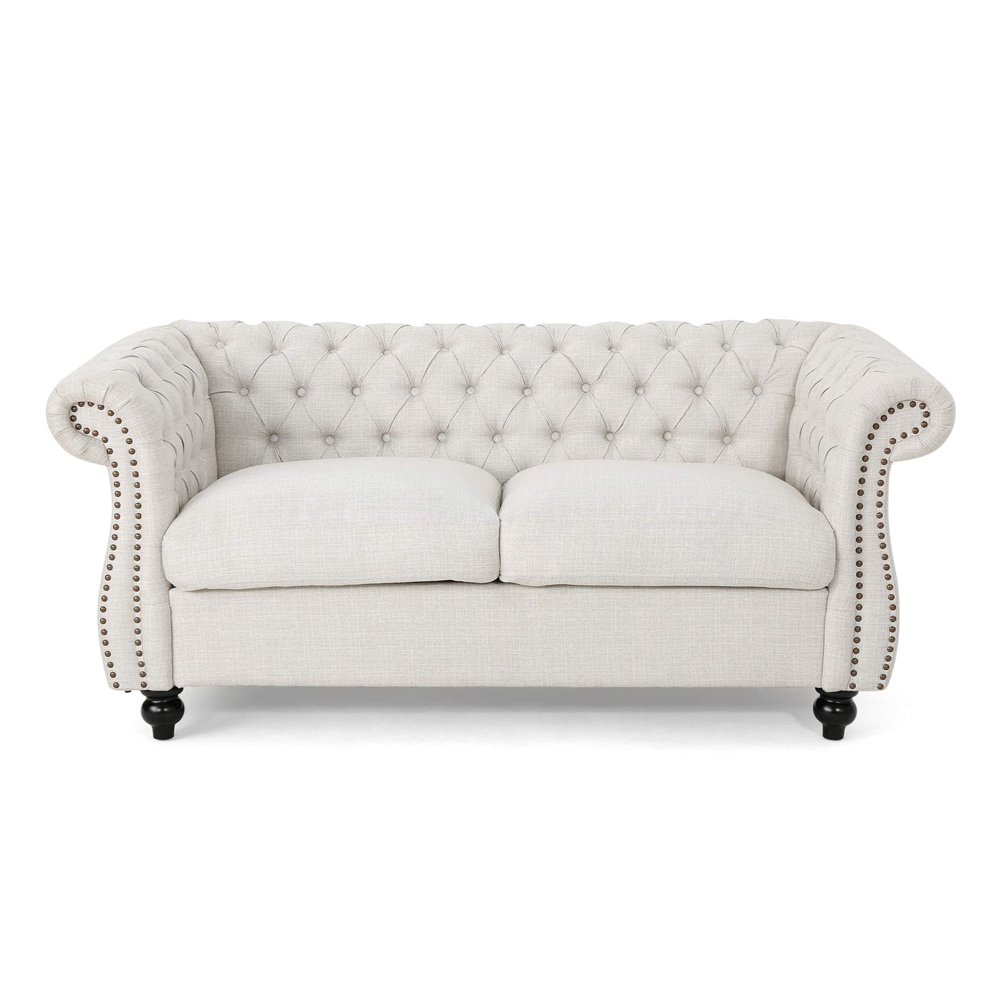Christopher Knight Home Karen Traditional Chesterfield Loveseat Sofa, Beige and Dark Brown, 61.75 x 33.75 x 27.75