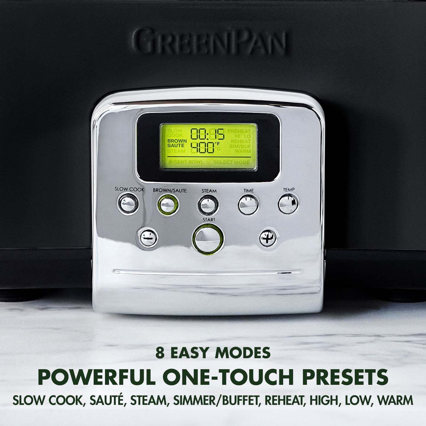 GreenPan Elite 8-in-1 Programmable 6QT Electric Slow Cooker, Dishwasher Safe Lid & Removable Crock, PFAS-Free Healthy Ceramic Nonstick Multi-Cooker, Sear, Sauté/Brown, Steam Basket, Roast, Black