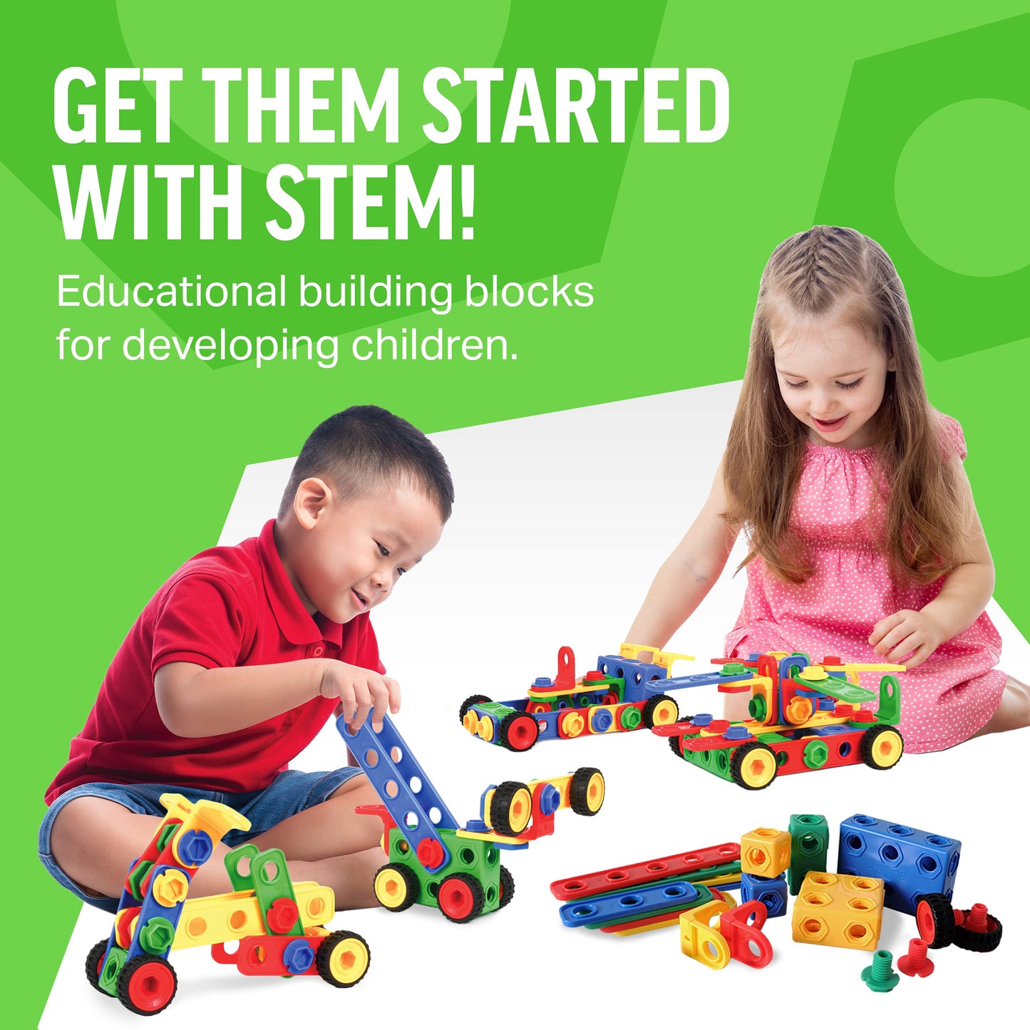 Brickyard Building Blocks STEM Toys - Educational Building Toys for Kids Ages 4-8 with 163 Pieces, Tools, Design Guide and Toy Storage Box, Gift for Boys & Girls
