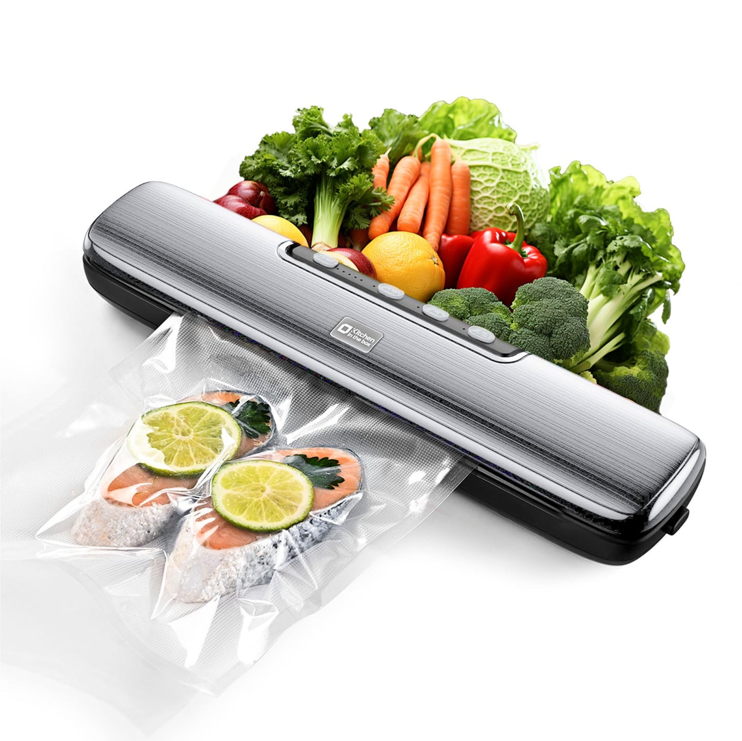 Vacuum Sealer Machine,Kitchen in the box Food Sealer Machine for Food Storage,Dry/Wet/Seal/Vac/External Vac Modes & 5 Sealing Temperatures,Automatic Air Sealer with 15Pcs Vacuum Seal Bags,Grey