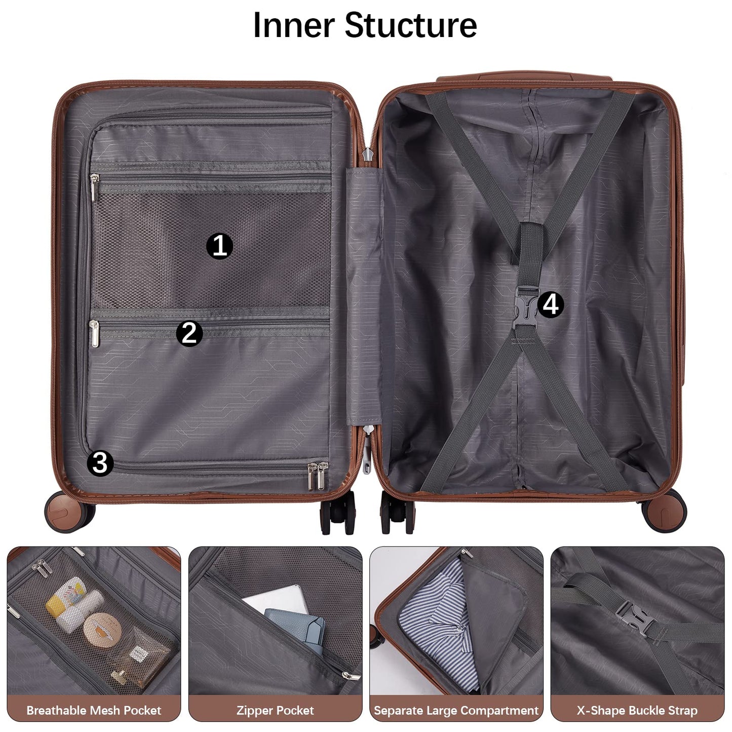 BOSTANTEN 20 inch Carry On Luggage Airline Approved Large Suitcase with Spinner Wheels PC Hardshell TSA Lock
