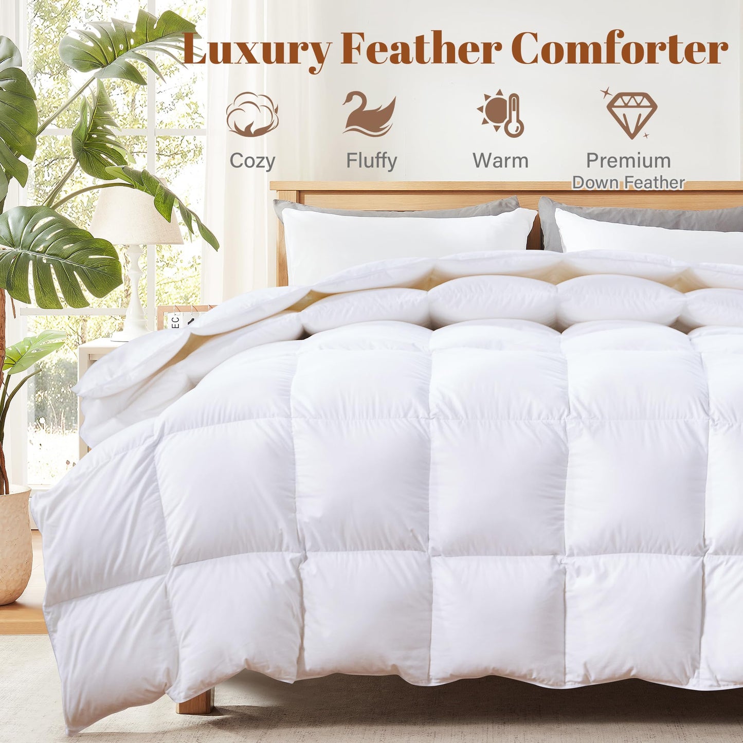 Cosybay Feather Comforter Filled with Feather & Down - Lightweight White Full Size Duvet Insert- Luxurious Hotel Bedding Comforters with 100% Cotton Cover - Full 82 x 86 Inch