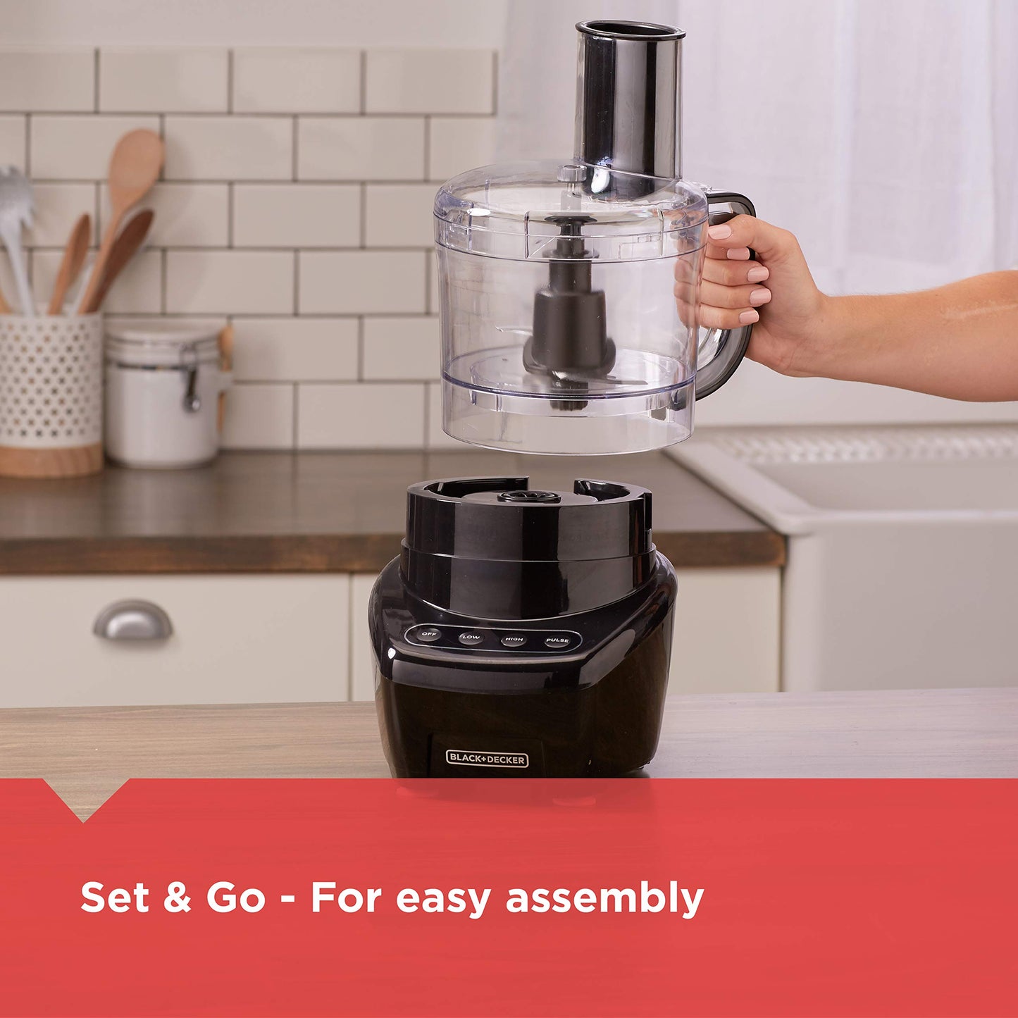 BLACK+DECKER 3-in-1 Easy Assembly 8-Cup Food Processor, Black