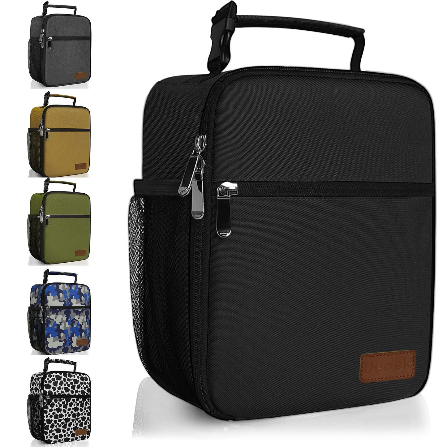 Deosk Lunch Bag Reusable Small Lunch Box for Men Women Insulated Portable Lunchbox for adults Suitable for School Work Picnic (Black)