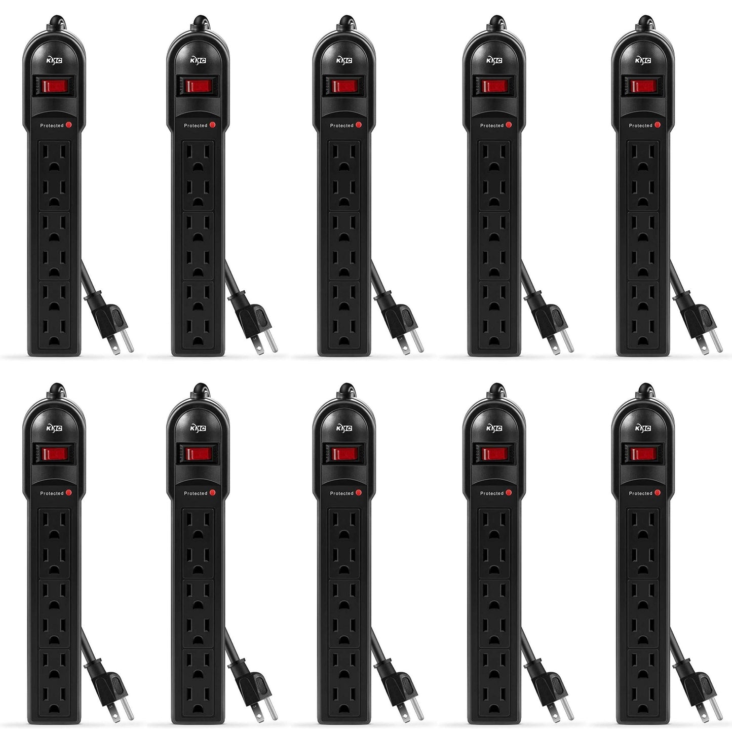 KMC 6-Outlet Surge Protector Power Strip 2-Pack, 600 Joule, Overload Protection, 2-Foot Cord