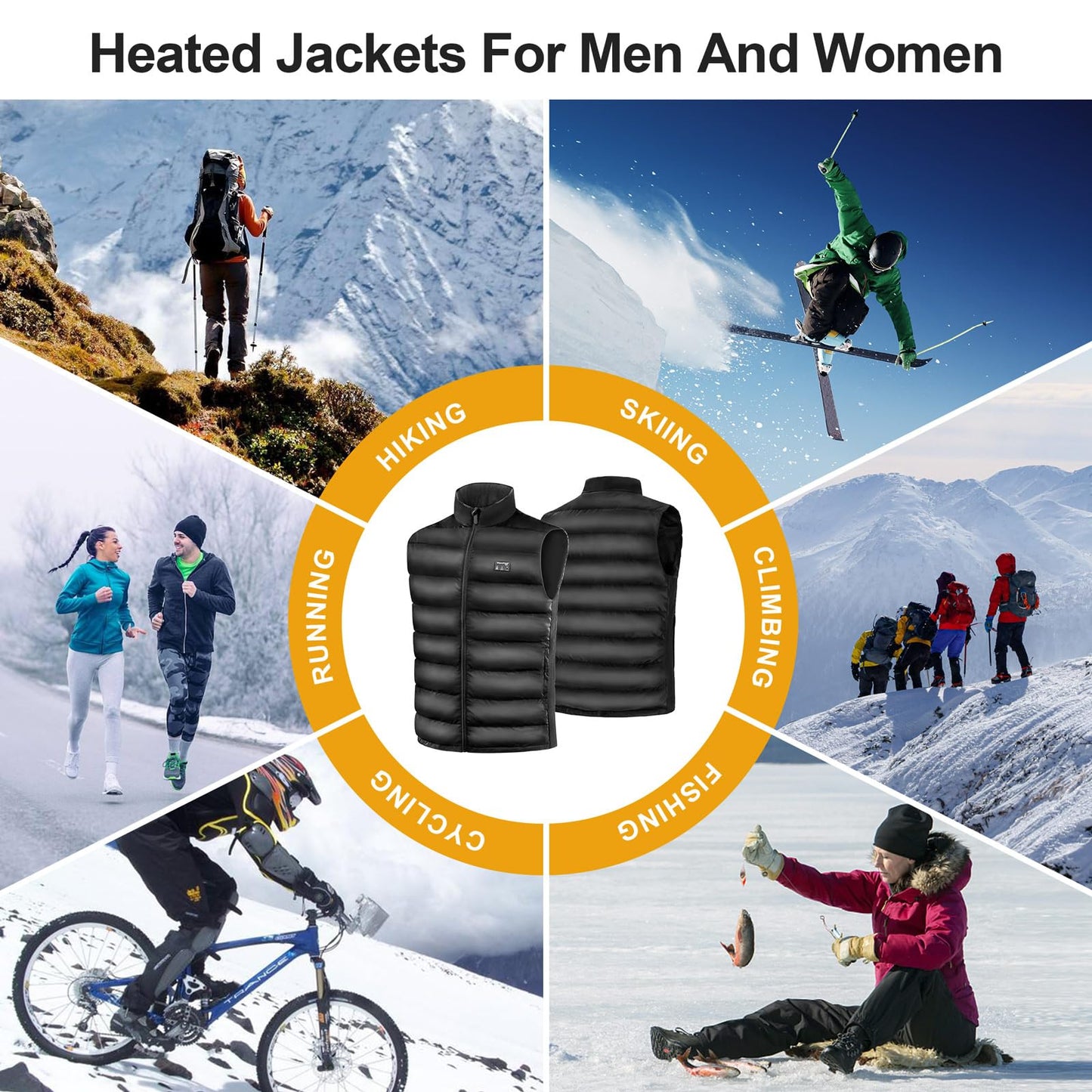 Heated Vest, Heated Jackets for Men Women with 3 Levels Heating, Unisex Winter Heated Vests Outerwear with Rechargeable Battery, Lightweight Heating Vest for Skiing, Hiking, Hunting, Cycling, Fishing