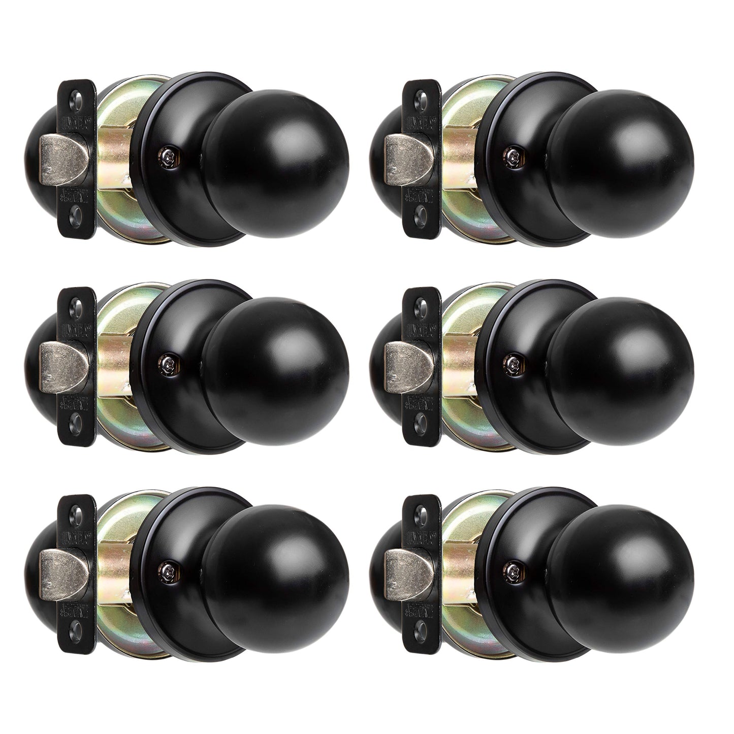 Ilyapa Passage Door Knobs, Black Closet Door Knob- Ball Style Closet Door Handle Matte Black, Door Knobs Interior Non Locking Indoor Doorknob, Black Matte Door Knob, 6 Pack