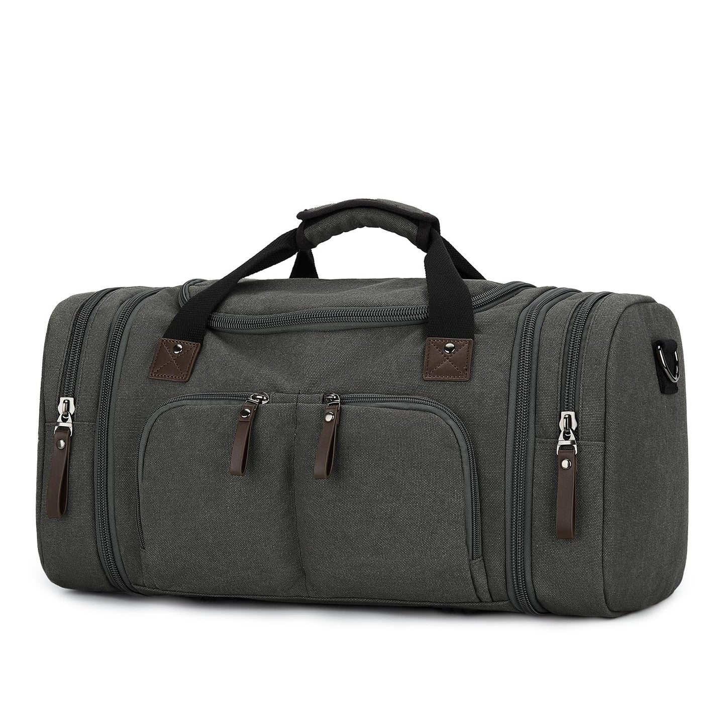 Duffle Bag for Men Travel, Gym Weekender Overnight Canvas Carry on Bag for Women with Trolley Sleeve Wet Pocket Personal Item Work Sports Bags Camping Expandable Bag, Grey