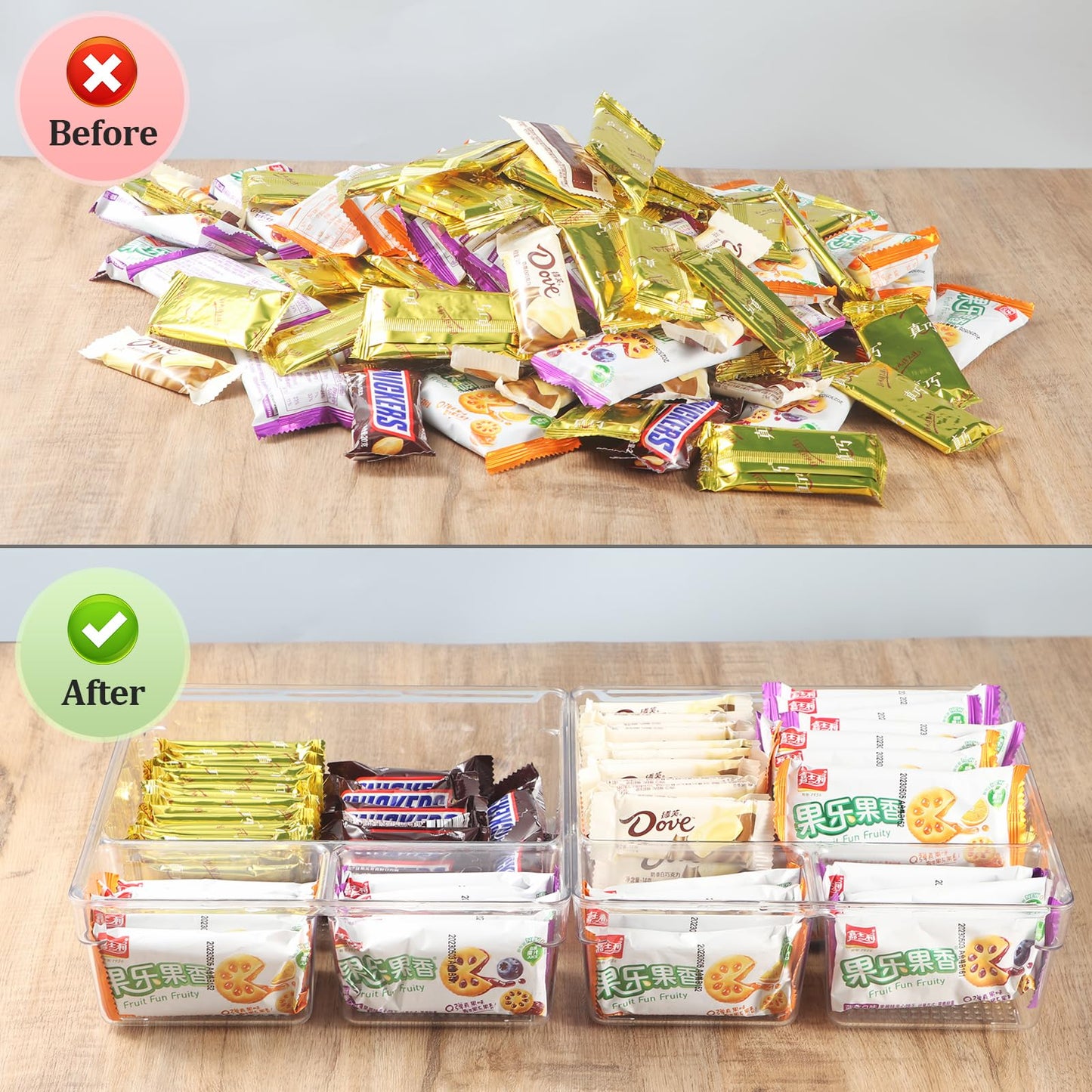 CherHome Drawer Organizer,2PCS Clear Organization and Storage Set,Desk Drawer Organizer Food Snack Organizer,Plastic Organizer Bins for Kitchen Drawer,Bathroom,Makeup and Office(13 X 8.9 X 2.3in)