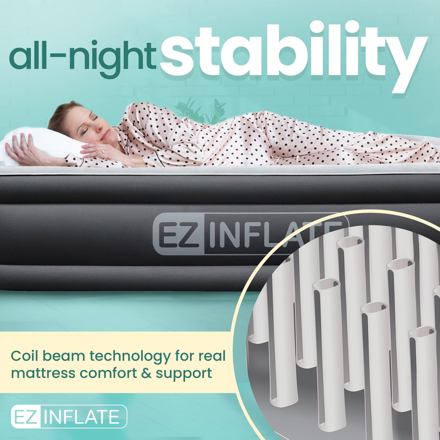 EZ INFLATE Air Mattress with Built in Pump - Queen Size Double-High Inflatable Mattress with Flocked Top - Easy Inflate, Water