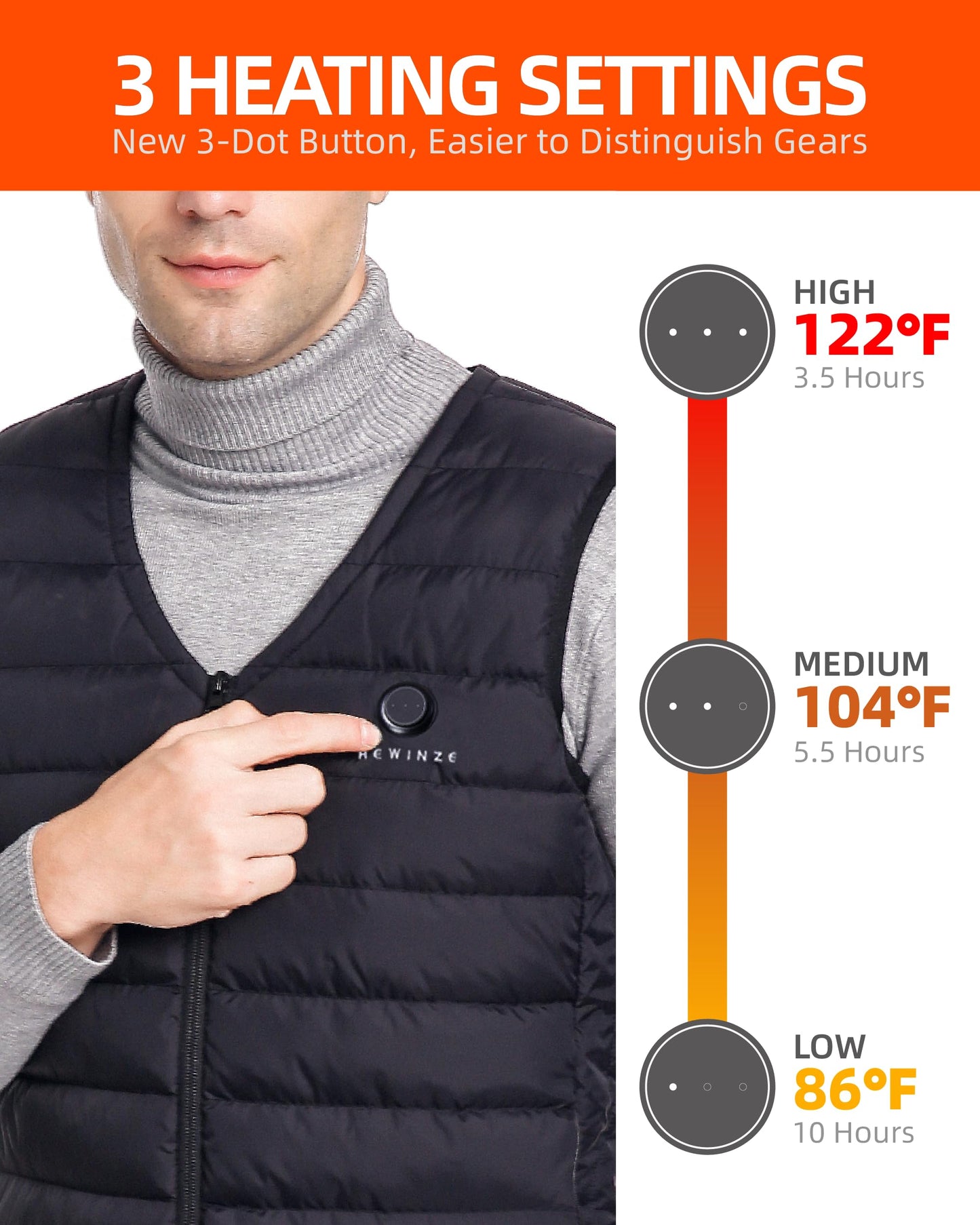 HEWINZE Men's Heated Vest Lightweight V-Neck with Battery Pack 5V,Electric Heating Vest,US Medium, Black