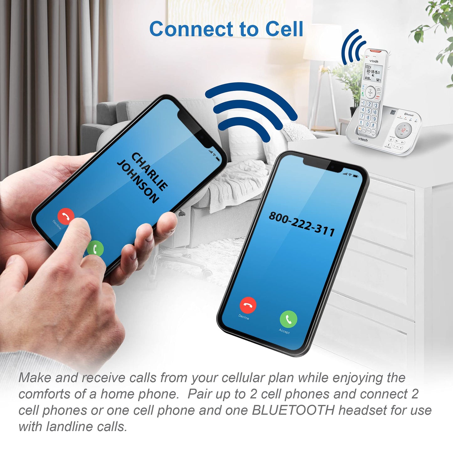 Vtech VS112-37 DECT 6.0 Bluetooth 3 Handset Cordless Phone for Home with Answering Machine, Call Blocking, Caller ID, Intercom and Connect to Cell (Silver & White)