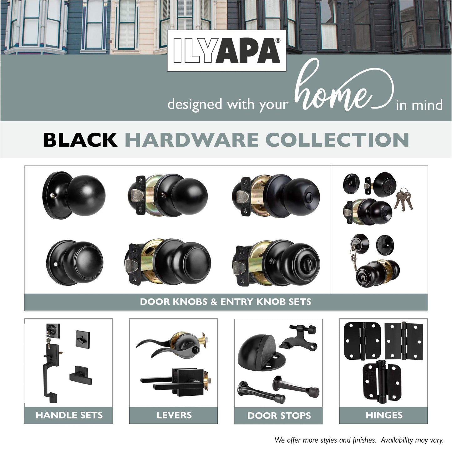 Ilyapa Passage Door Knobs, Black Closet Door Knob- Ball Style Closet Door Handle Matte Black, Door Knobs Interior Non Locking Indoor Doorknob, Black Matte Door Knob, 6 Pack
