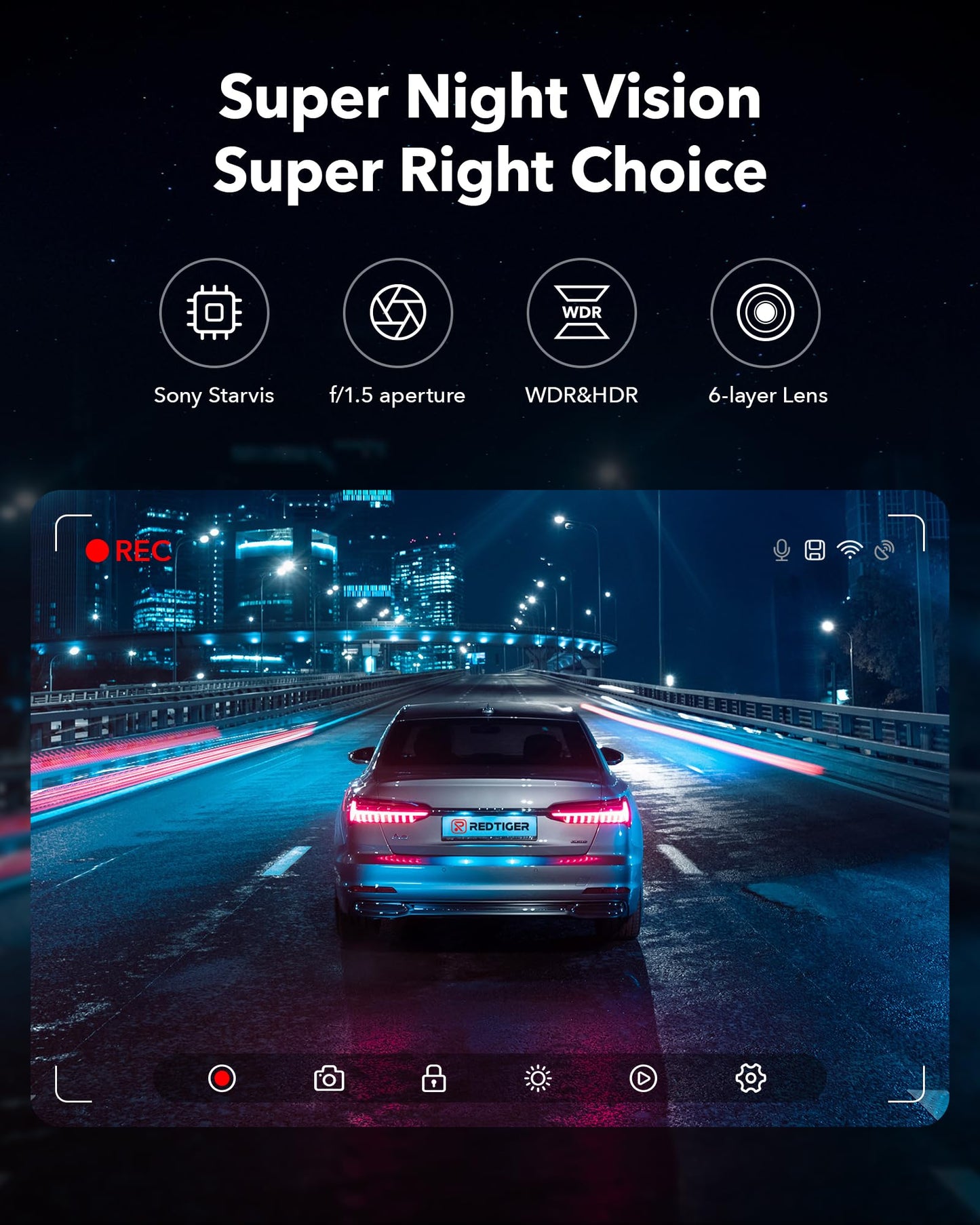 REDTIGER Dash Cam Front Rear, 4K/2.5K Full HD Dash Camera for Cars, Free 32GB Card, Built-in Wi-Fi GPS, 3.16” IPS Screen, Night Vision, 170°Wide Angle, WDR, 24H Parking Mode