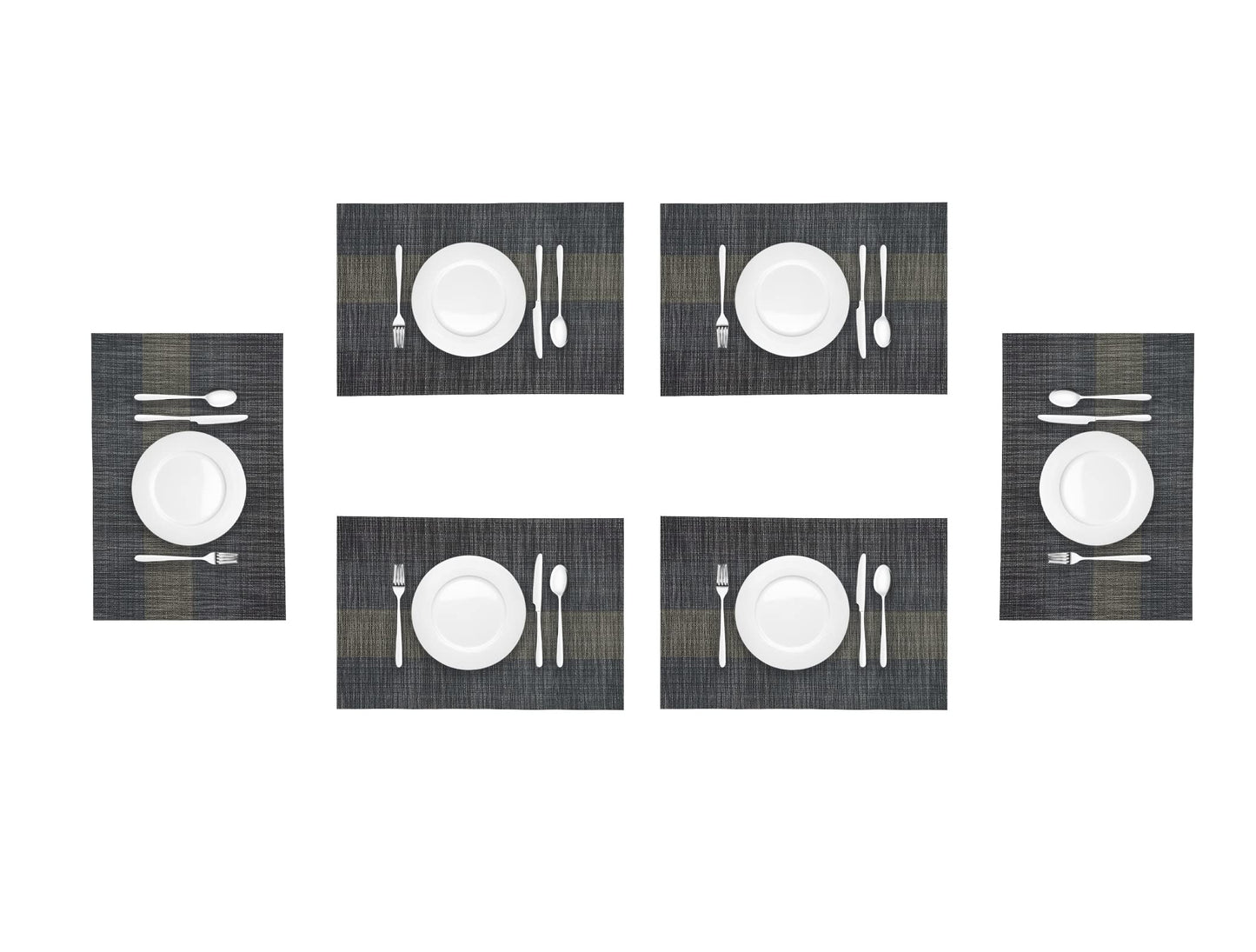 Canglifull Placemats Set of 6, Vinyl Woven Placemats, Beautiful Washable and Durable Non-Slip Table Placemats, Indoor/Outdoor Placemats (Black, 6)