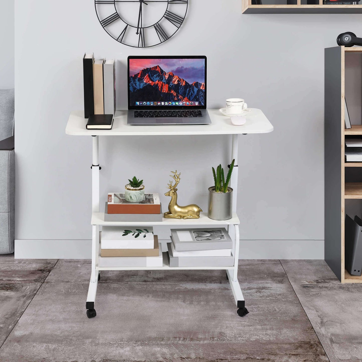 Bedroom Bedside Storage Rack Table Small Spaces Home Office Desk Height Adjustable Home Office Desk Multifunctional Table with Wheels Minimalist Portable Laptop Gaming Desk Size 15.7*31.5 Inch White