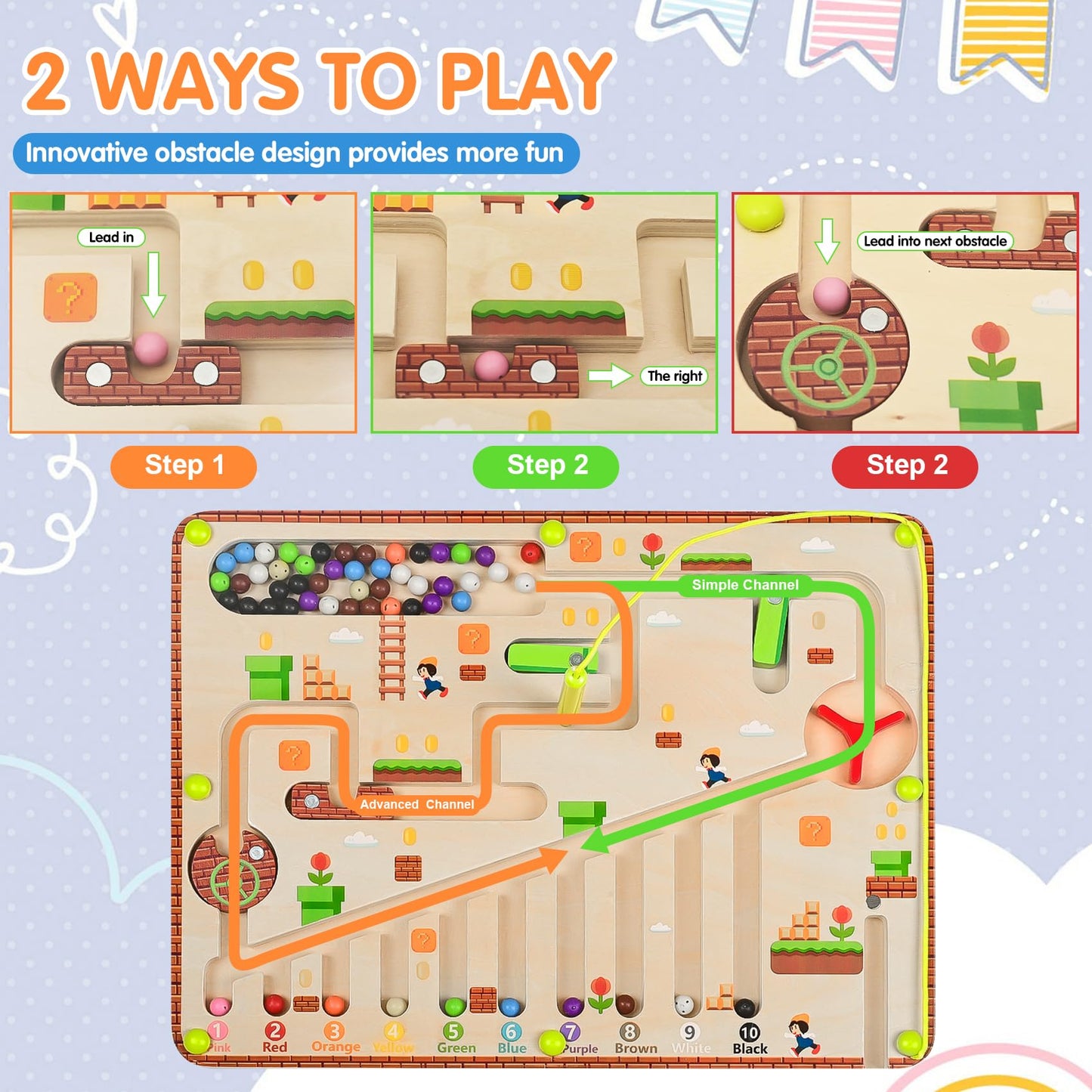 Qudamah Magnetic Color and Number Maze,Montessori Board Toys for Kids Age 3+ Preschooler Educational Counting Matching Wooden Board Motor Skills Learning Toys Boys Girls