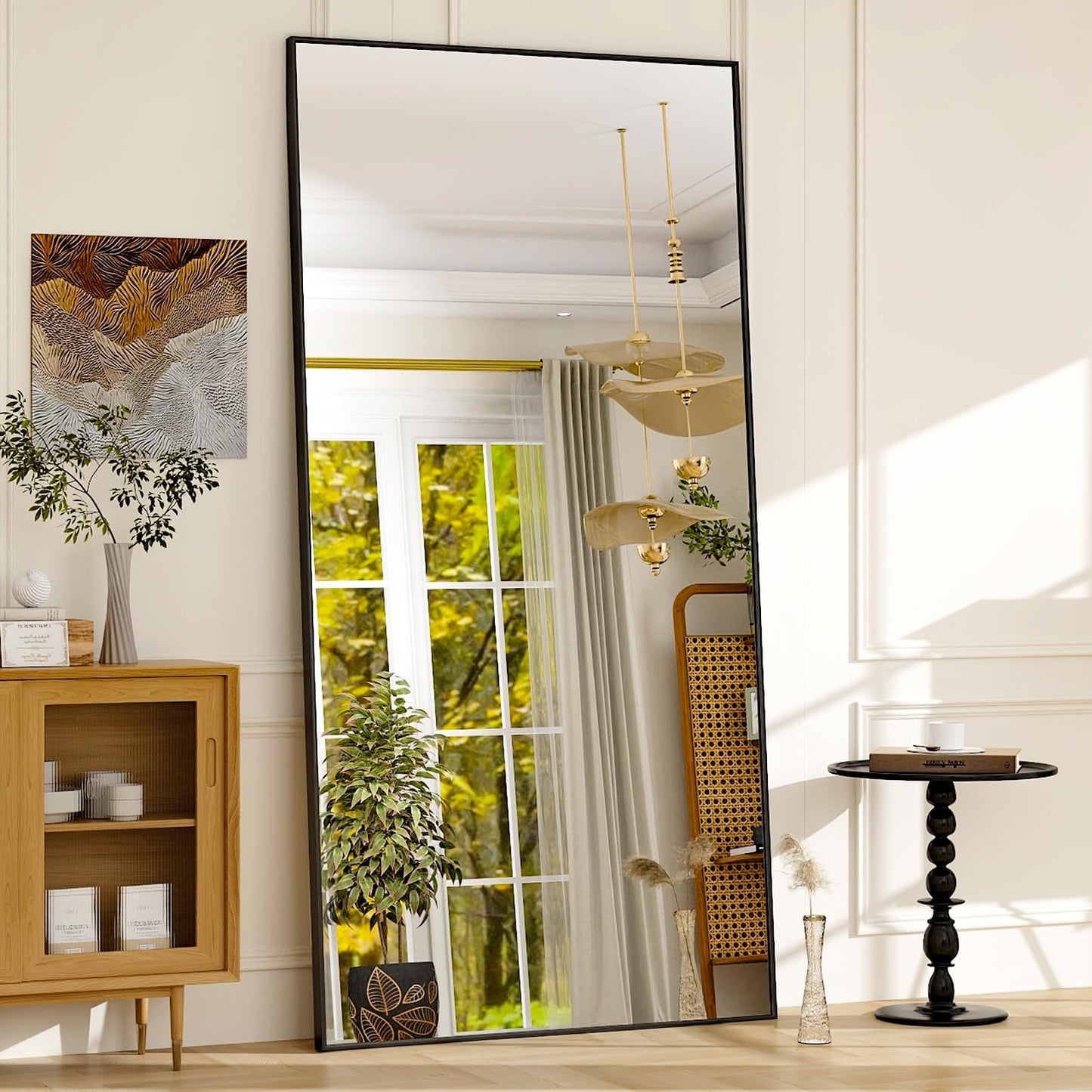 GLSLAND 71"x31" Full Length Mirror Extra Large Hanging or Leaning Rectangle Mirror Aluminum Alloy Thin Frame Bedroom Floor Dressing,Black