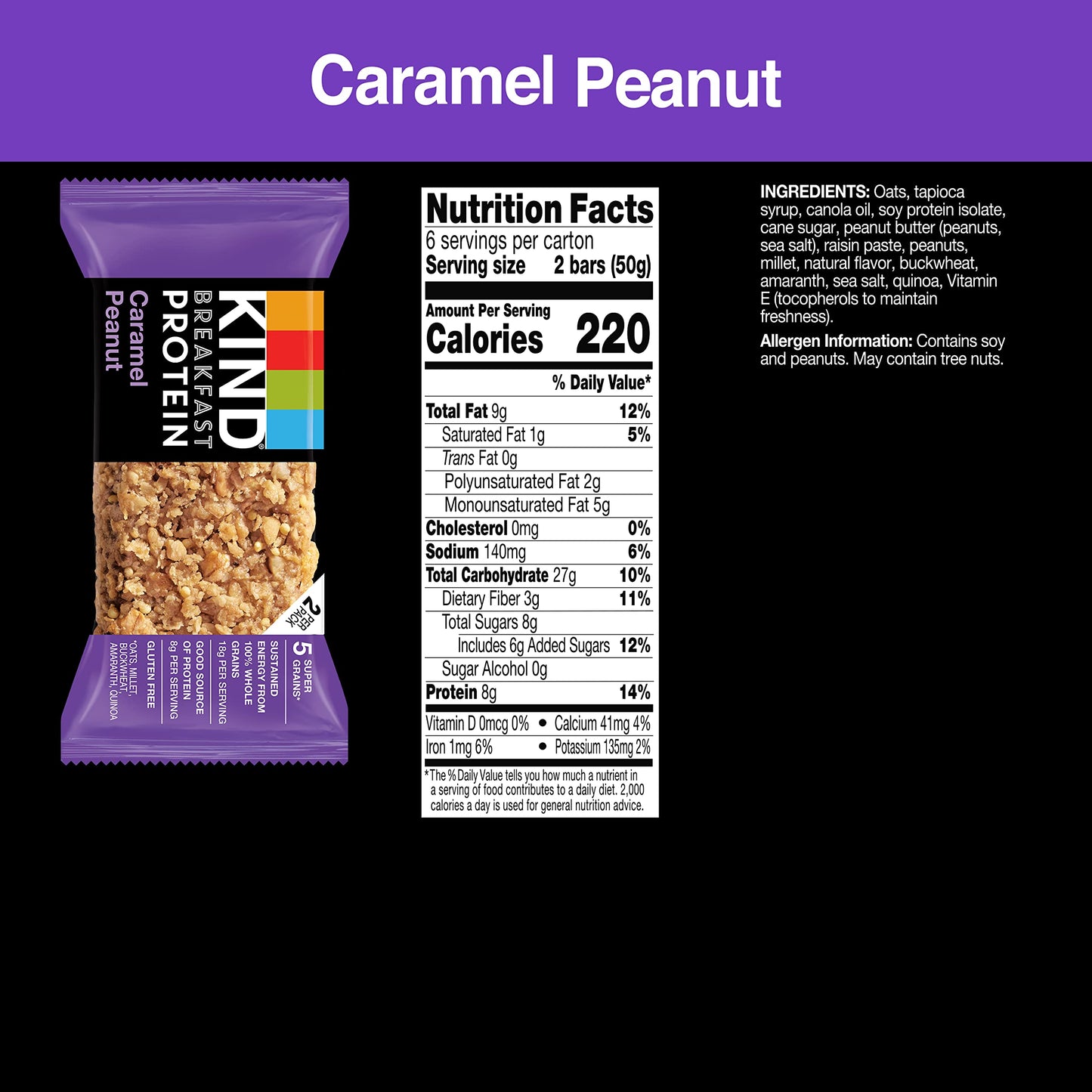 KIND Breakfast Protein Bars, Caramel Peanut, Healthy Snacks, Gluten Free, 30 Count