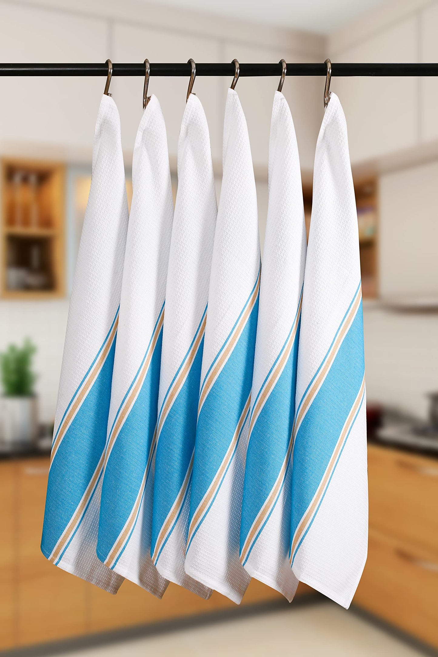Goroly Home 6 Pack 100% Cotton Farmhouse Vintage Dish Towels Tea Towels Highly Absorbent Quick Dry Professional Grade with Hanging Loop - Twill Waffle - 18x28 Inch - Turquoise Blue