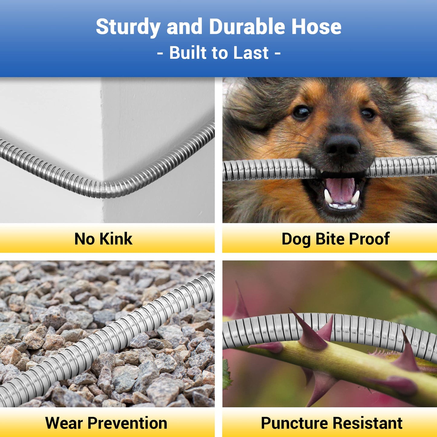 Bluebala Metal Garden Hose - 25FT Heavy Duty Stainless Steel Water Hose with 8-Mode Spray Nozzle, 3/4" Fittings, Leak Proof, Puncture Resistant, No Kink, Lightweight Outdoor Hose for Yard, Farm, Car