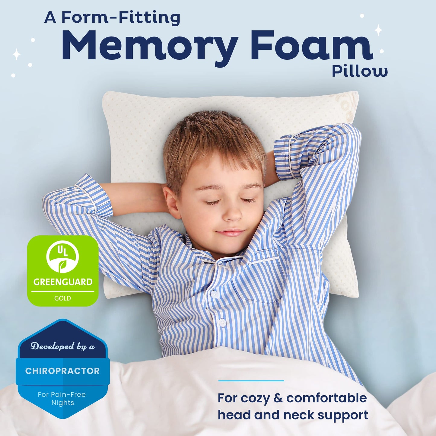 Snuggle-Pedic Toddler Pillow for Travel & Camping - USA Made Shredded Memory Foam Pillows w/Cooling Cover - GreenGuard Gold Certified Kids Pillow