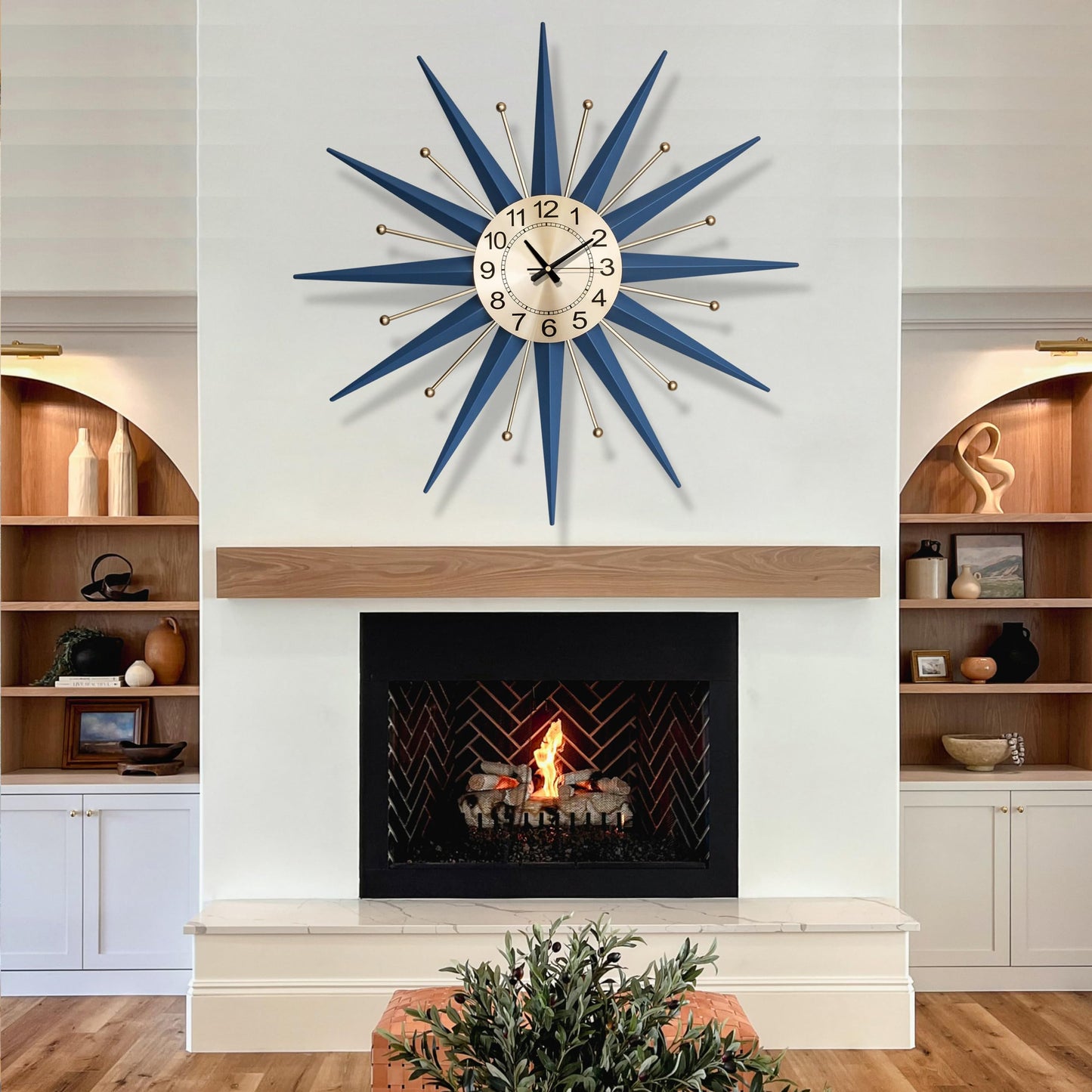 HAOWANJP Large Wall Clock Metal Decorative, Mid Century Silent Non-Ticking Big Clocks, Modern Home Decorations for Living Room,Bedroom,Dining Room, Office, 22 Inch
