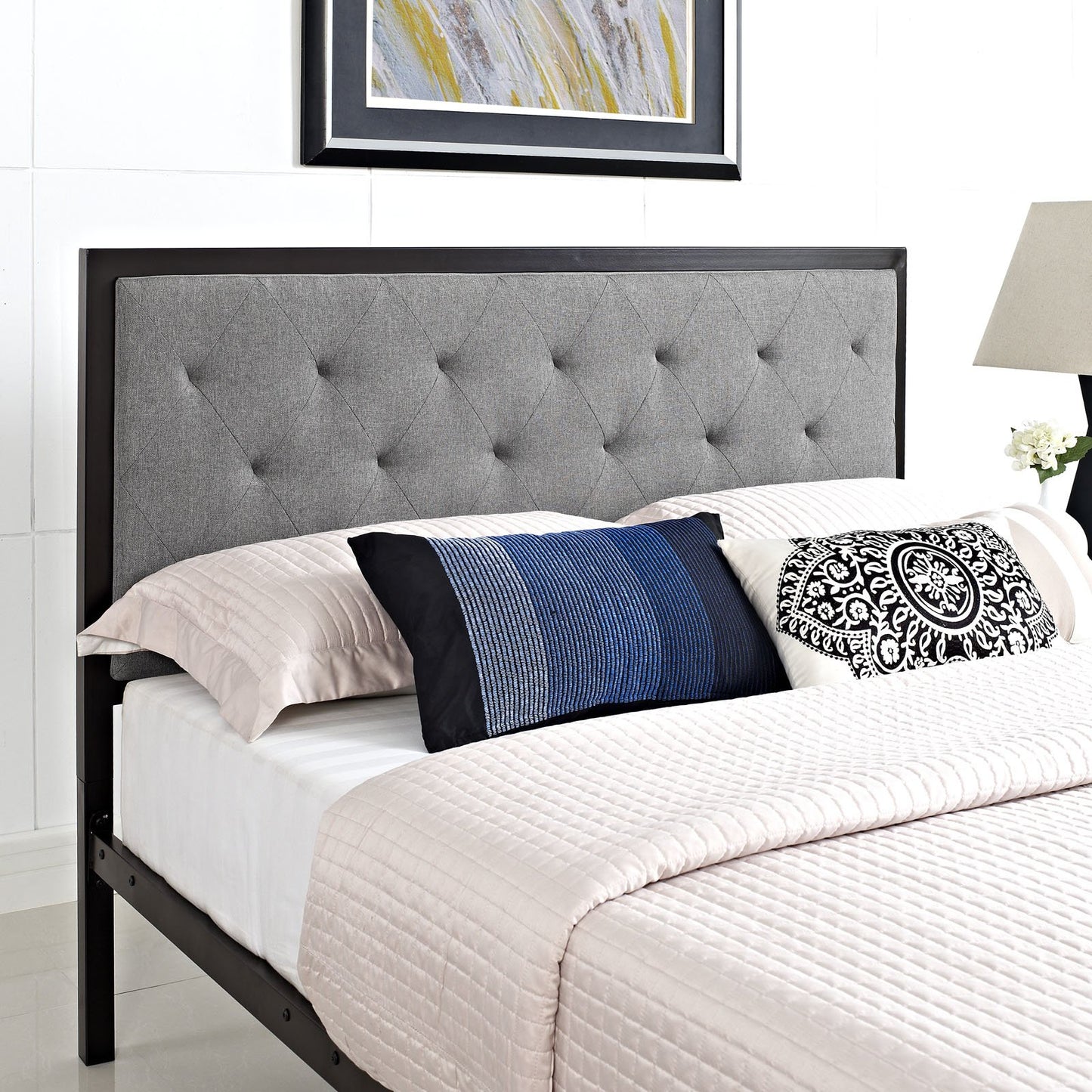 UPDATE: DEAD! Modway Mia Upholstered Brown Beige Tufted Platform Bed with Metal Slat Support in Full
