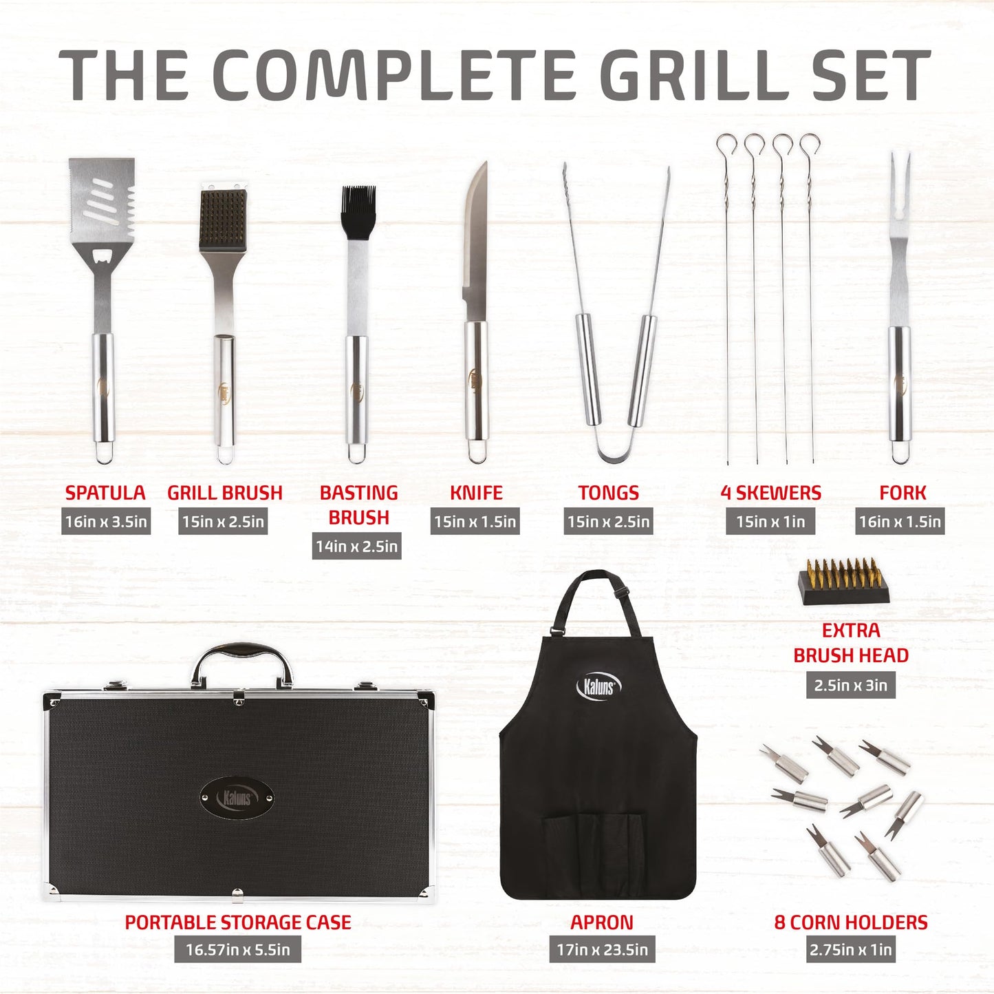 Kaluns BBQ Grilling Accessories, Grilling Gifts for Men Dad, Grill Tools for Outdoor Grill, Heavy Duty Stainless Steel Grill Set with Aluminum Case and Apron, Christmas BBQ Gifts for Men, Women