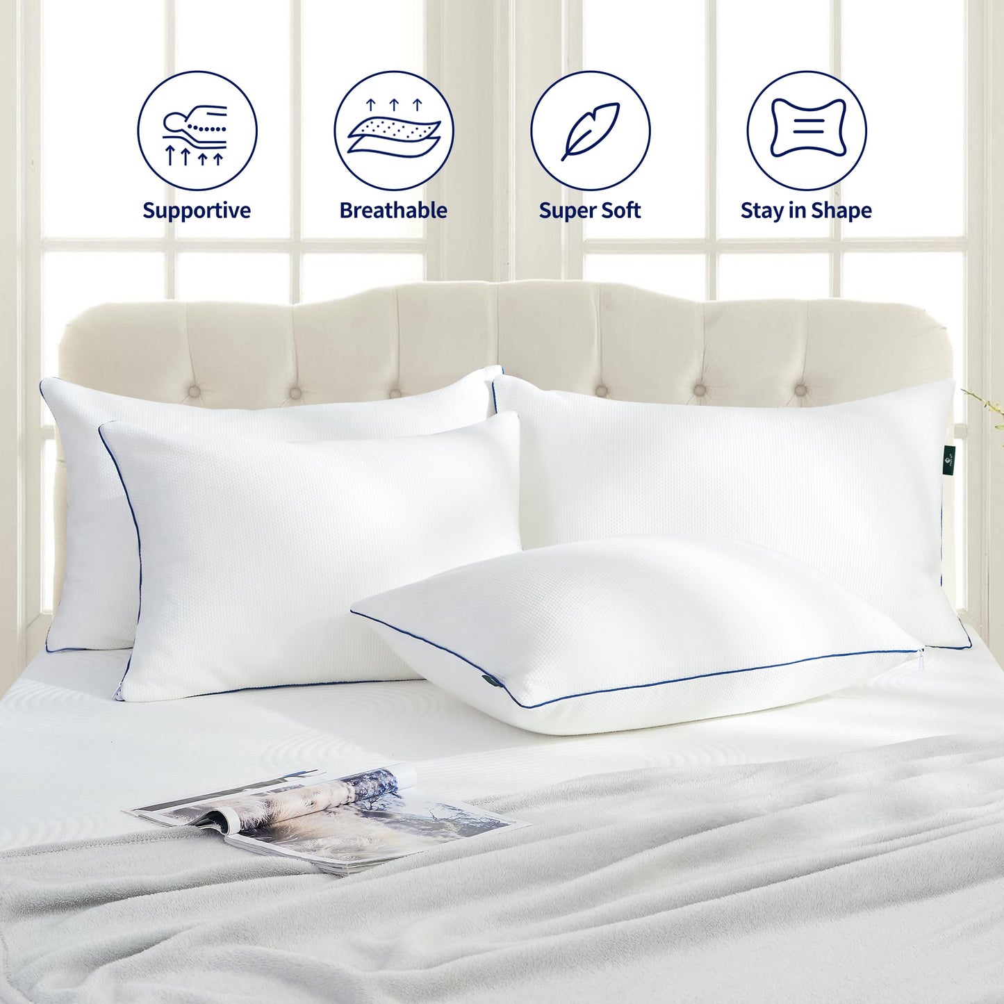 CHUN YI Shredded Memory Foam Pillows King Size Set of 2, Bed Pillows for Sleeping 2 Pack for Back Stomach Side Sleepers, Firm Pillows with Removable Cover from Bamboo Rayon 20x36 in