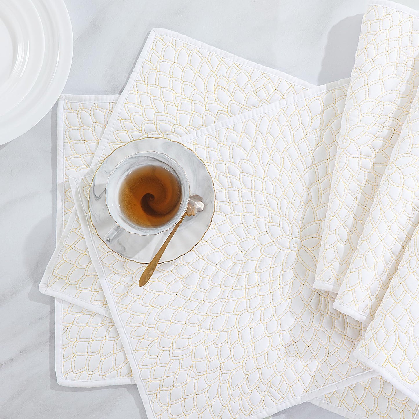 HOMBYS Quilted Placemats Set of 6-13x18 inch, Shiny Quilted Floral Rectangular Table Place Mat for Dining Table,Washable Placemats for Kitchen,Non-Slip Heat Resistant Cloth Placemats