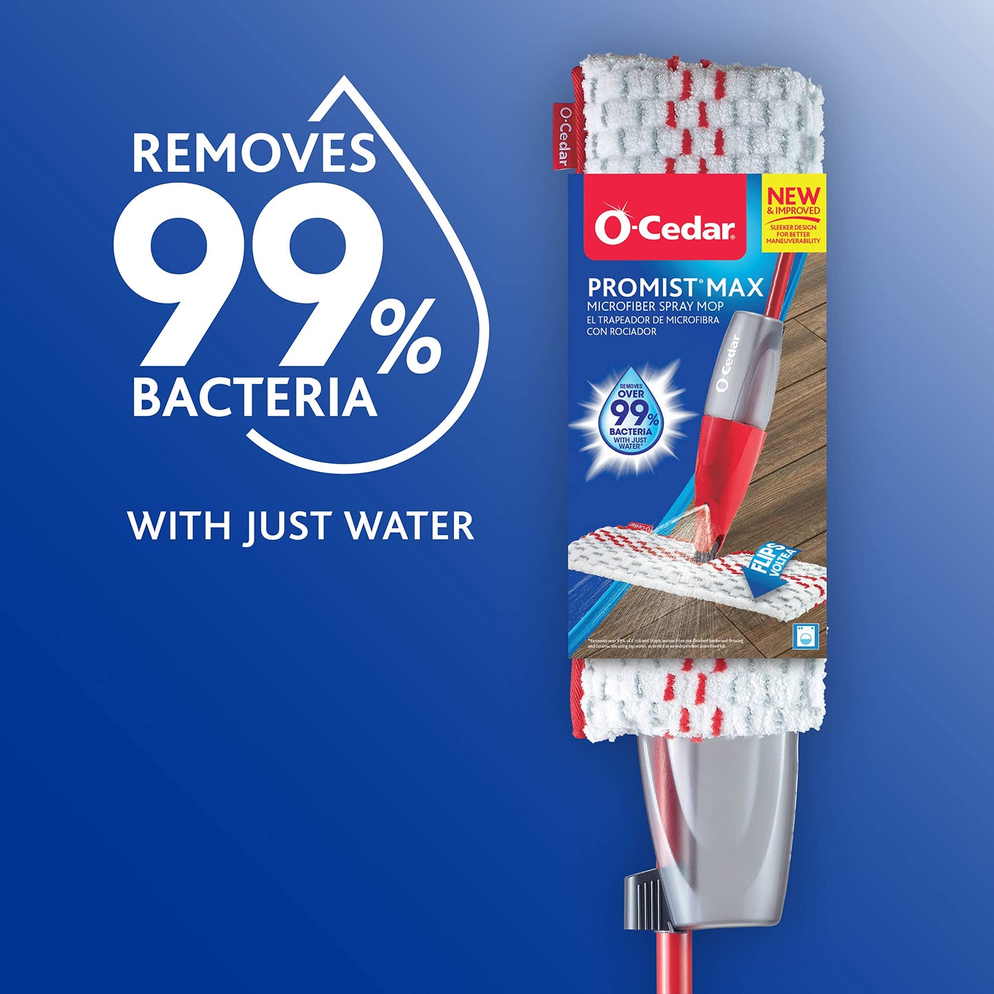 O-Cedar ProMist MAX Microfiber Spray Mop Removes 99% of Bacteria with just Water, Features 1 Extra Refill