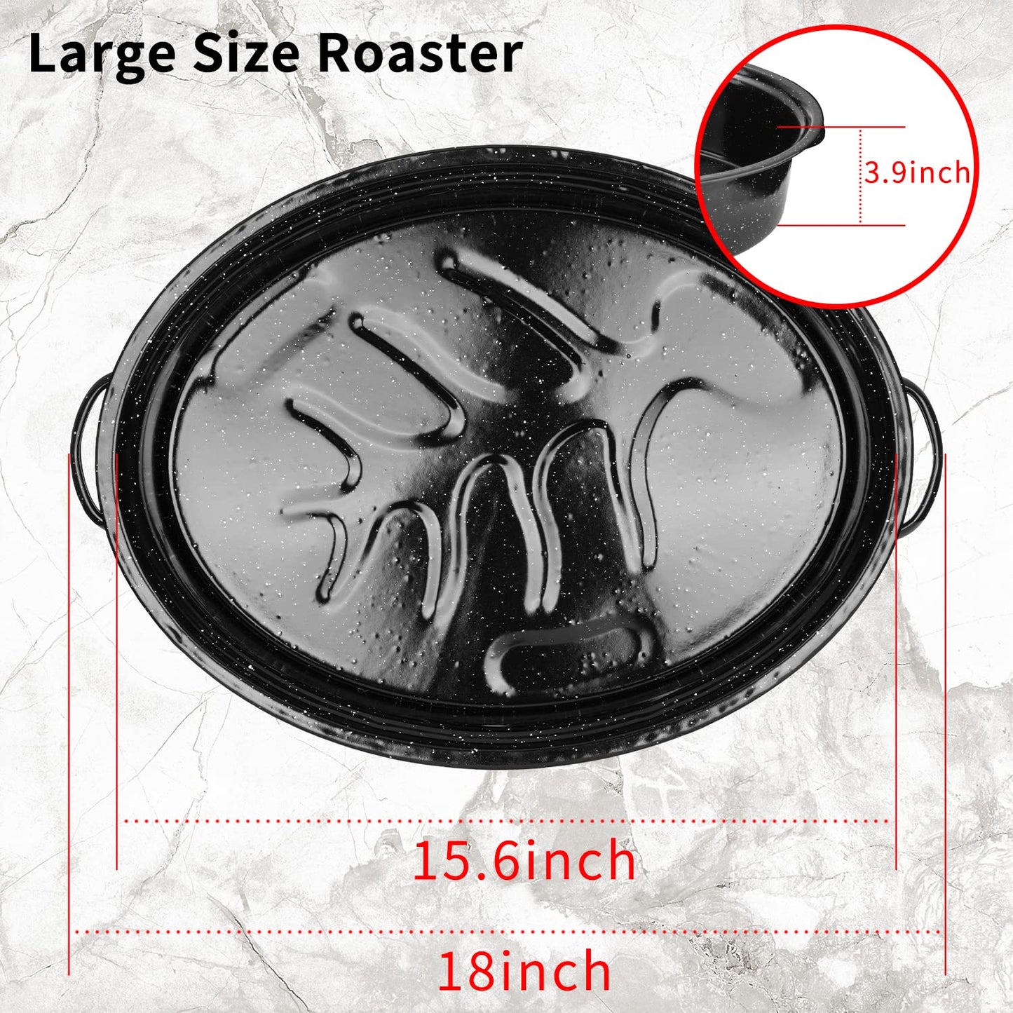 JY COOKMENT Granite Roaster Pan, 18” Enameled Roasting Pan with Domed Lid. Oval Turkey Roaster Pot, Broiler Pan Great for Turkey, Chicken, Lamb, Vegetable. Dishwasher Safe Cookware Fit for 18Lb Turkey