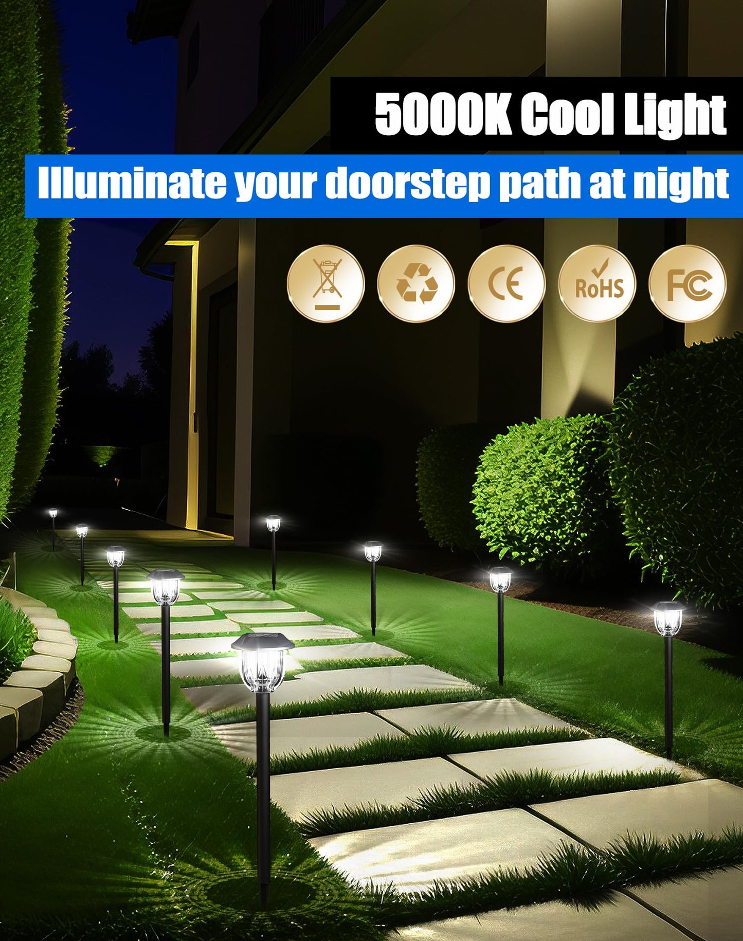 WIHTU 8 Pack Solar Lights for Outside Ground Bright Garden Lights Outdoor Waterproof for Pathway Solar Powered Landscape Lights for Yard Decor LED Lighting for Walkways Driveway Sidewalk Patio Lawn