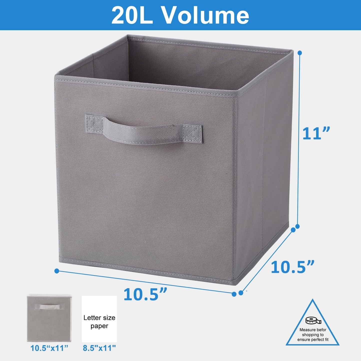 Housen Solutions Storage Cubes Organizer, 11 Inch Fabric Foldable Basket Bin with Handle, Organization Box for Cubby Shelves Closets Clothes Home Organize Nursery Toys, Pack of 6, Gray