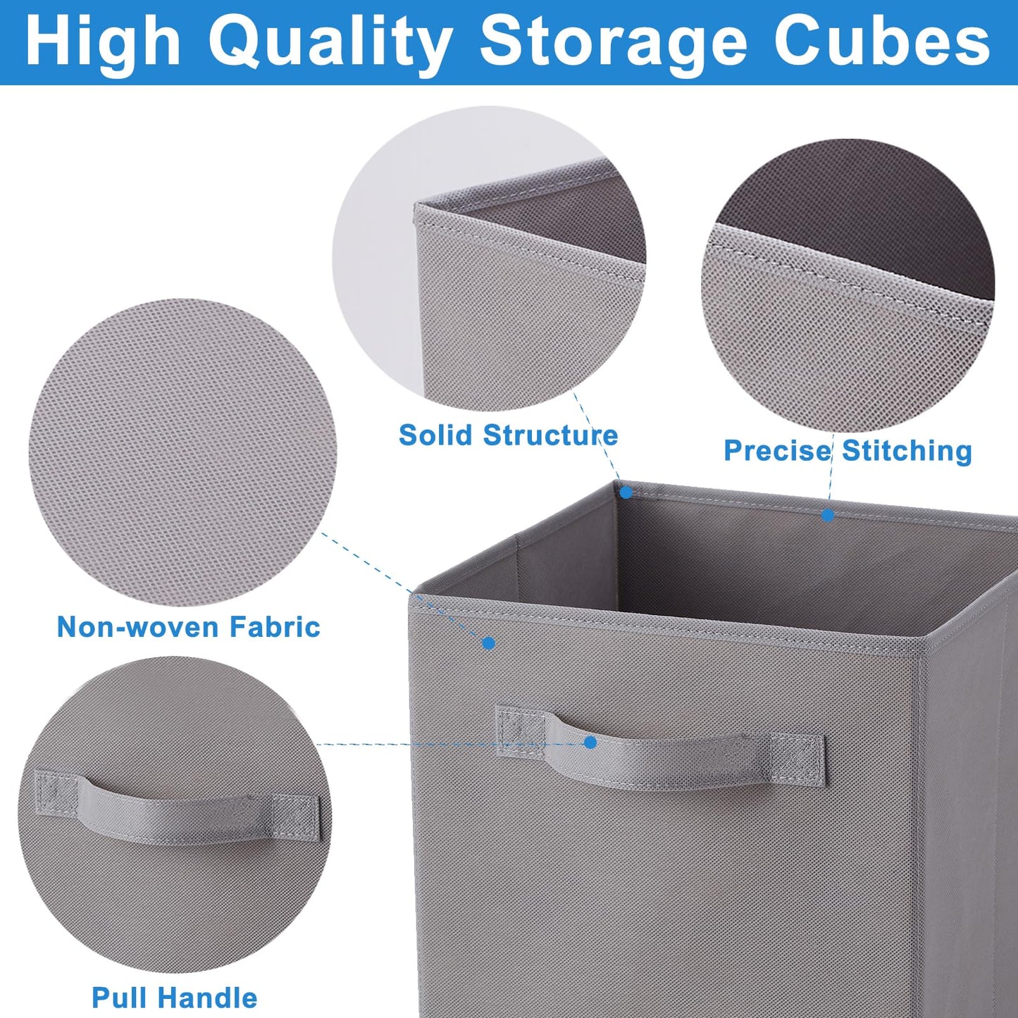 Housen Solutions Storage Cubes Organizer, 11 Inch Fabric Foldable Basket Bin with Handle, Organization Box for Cubby Shelves Closets Clothes Home Organize Nursery Toys, Pack of 6, Gray