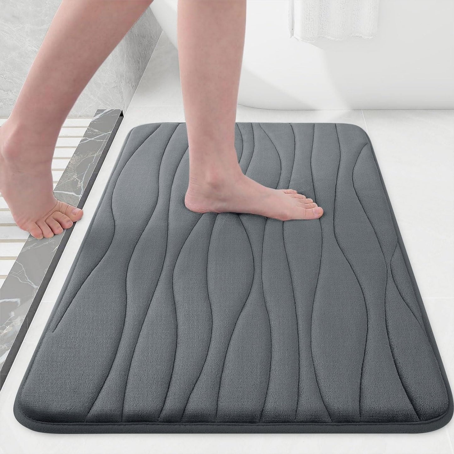 Buganda Memory Foam Bathroom Rug Mat 24x16, Extra Soft and Absorbent Bath Mats, Non-Slip and Machine Washable Bath Rugs for Bathroom Floor,Tub and Shower, Dark Grey