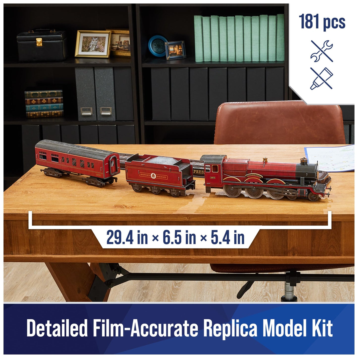 4D Build, Harry Potter Hogwarts Express 3D Puzzle Model Kit 181 Pcs 2.5 Ft Wide Harry Potter Gifts Desk Decor 3D Puzzles for Adults & Teens 12+