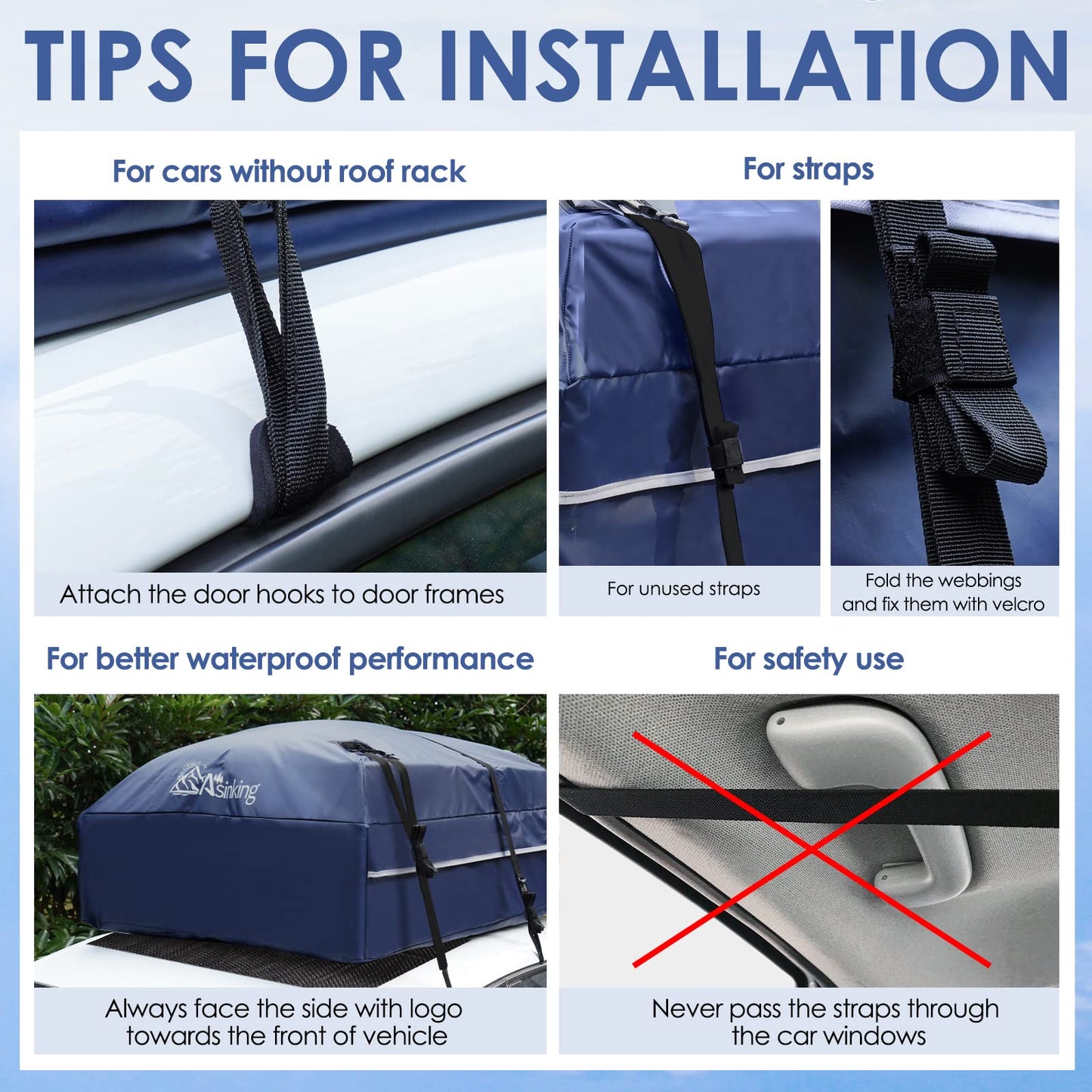 Car Rooftop Cargo Carrier Bag, Anti-Tear 840D Car Top Carrier for All Vehicle with/Without Roof Rack, 21 Cubic Waterproof Storage Bag, Anti-Slip Mat, 6 Anti-Scratch Door Hooks, 2 Extra Straps