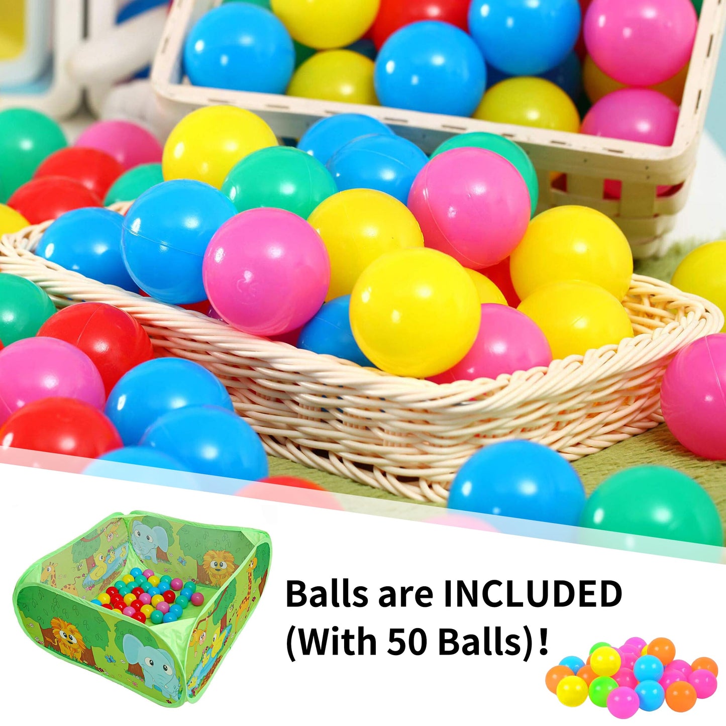 PLAY 10 Ball Pit with 50 Balls, Pop-up Kids Pit Balls Pool, Play Tent for Babies Toddlers Boy Girls, Indoor Outdoor Play 29.5''x29.5''x11.8''