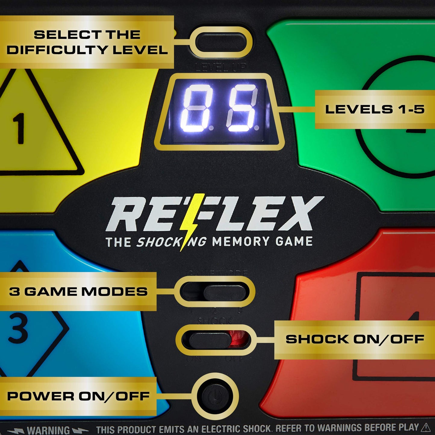 Lightning Reaction Reflex Shocking Memory Game - Electronic Memory Game for Kids and Adults with 3 Game Modes, 5 Levels, and Shock On/Off Switch