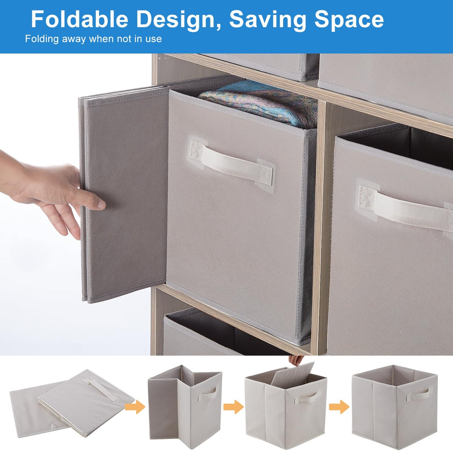 Housen Solutions Storage Cubes Organizer, 11 Inch Fabric Foldable Basket Bin with Handle, Organization Box for Cubby Shelves Closets Clothes Home Organize Nursery Toys, Pack of 6, Gray