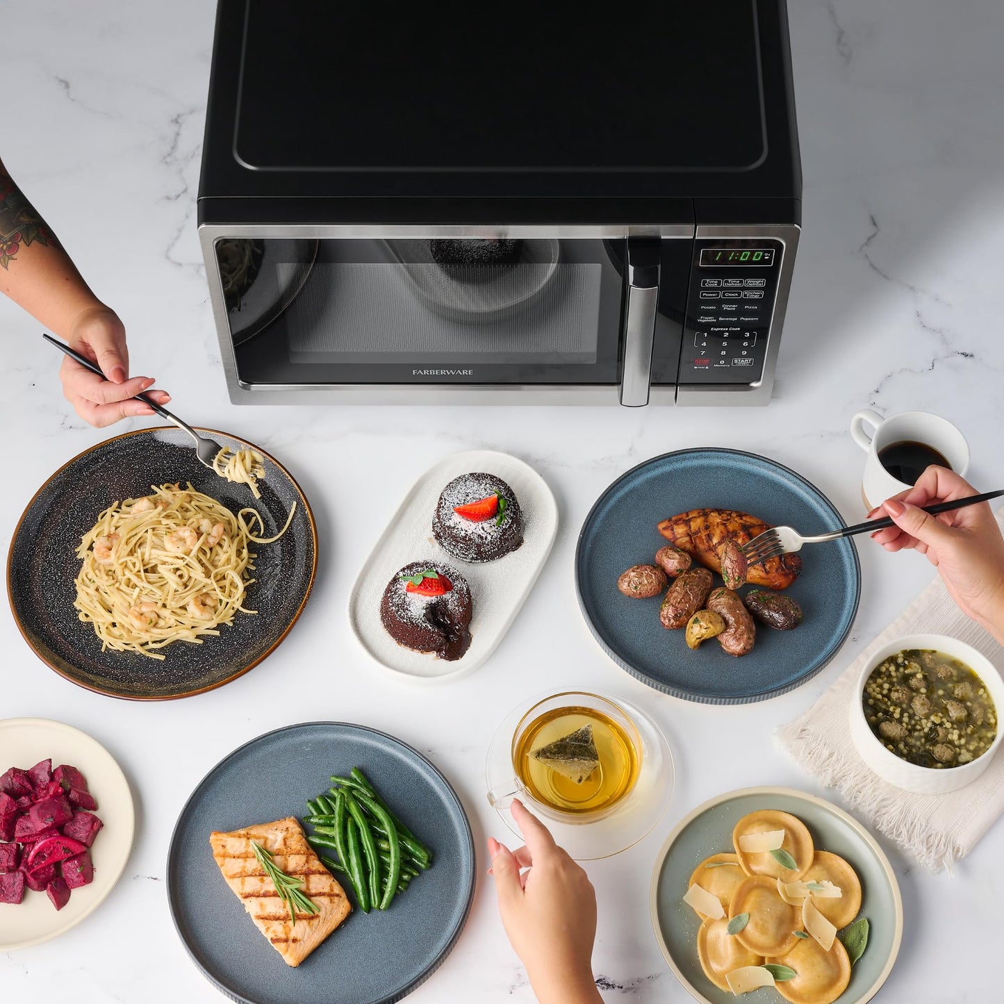 Farberware Countertop Microwave 900 Watts, 0.9 cu ft - Microwave Oven With LED Lighting and Child Lock - Perfect for Apartments and Dorms - Easy Clean Stainless Steel