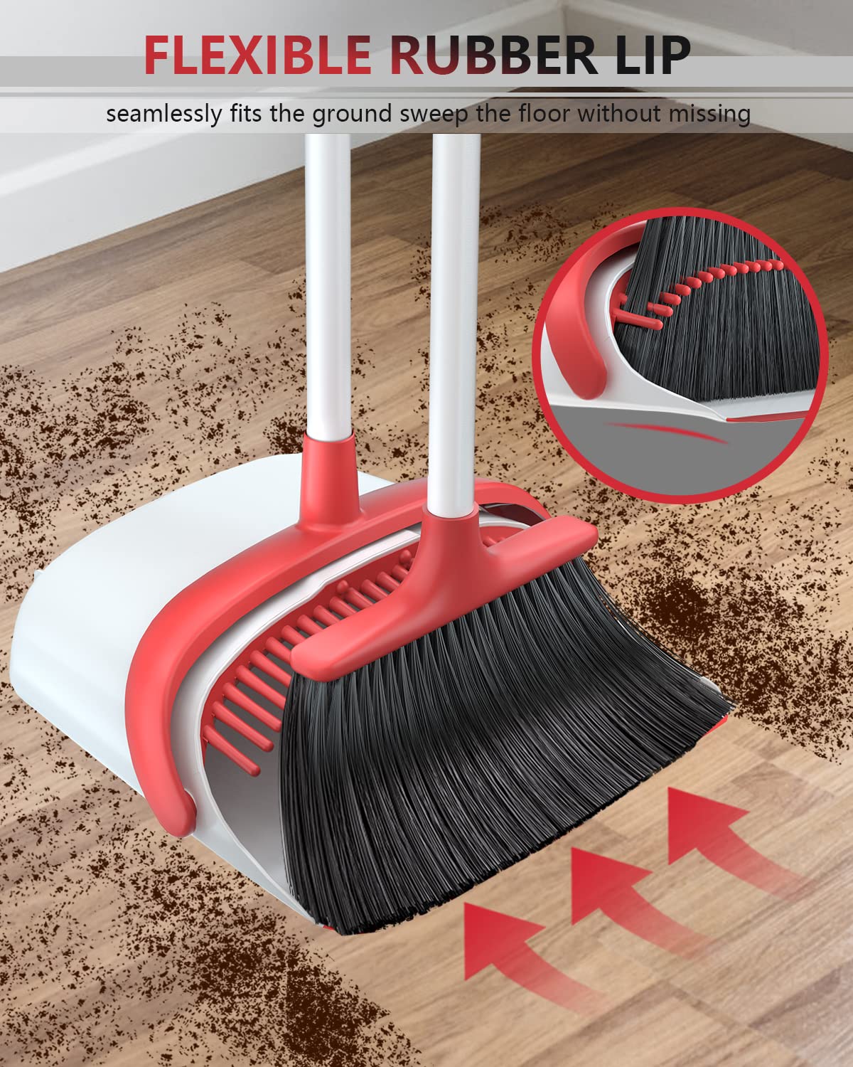 Broom and Dustpan Set, Broom and Dustpan Set Heavy Duty, Upgraded 52’’ Long Handle Broom and Dustpan Set for Home, Standing Broom with Dustpan Combo Set, Dust pan and Broom Combo for Home Office