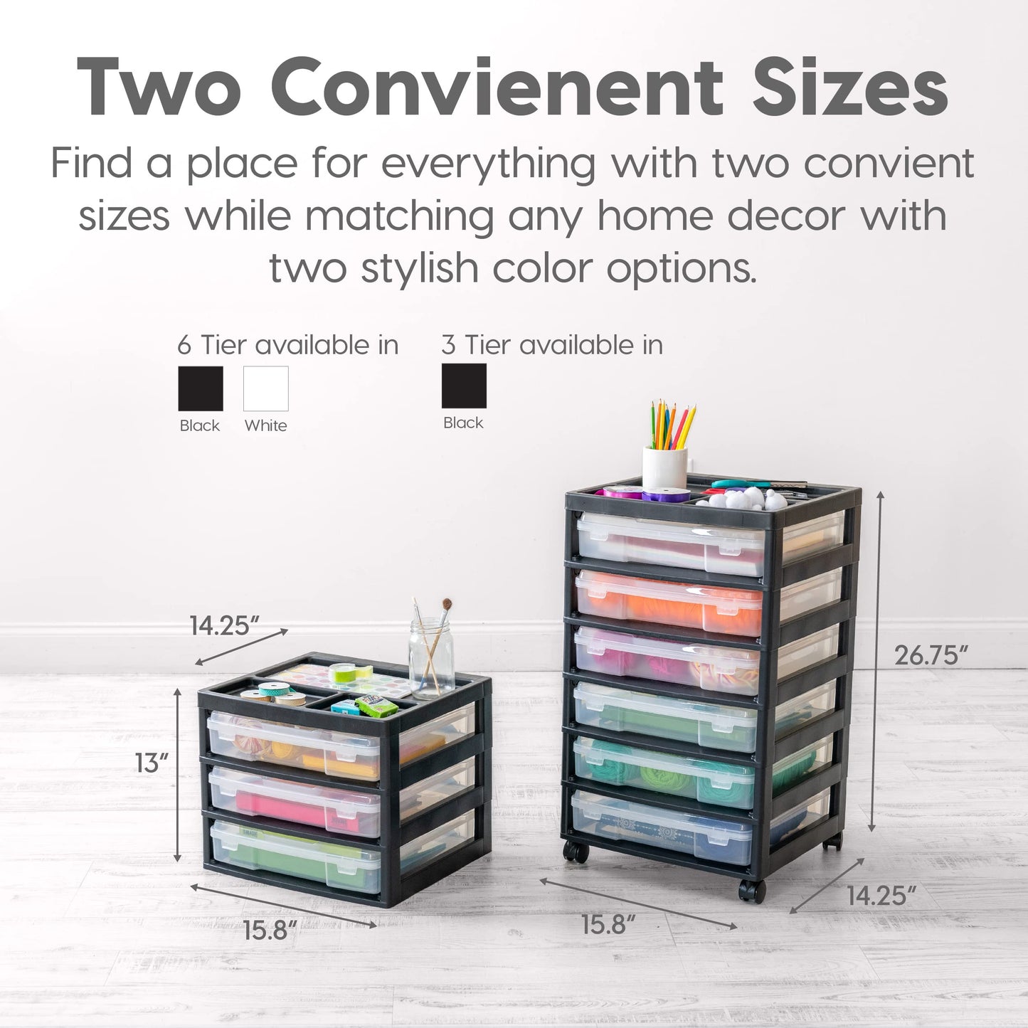 IRIS USA 6 Drawers Scrapbook Organizer Top Plastic Storage Cart with casters, Black
