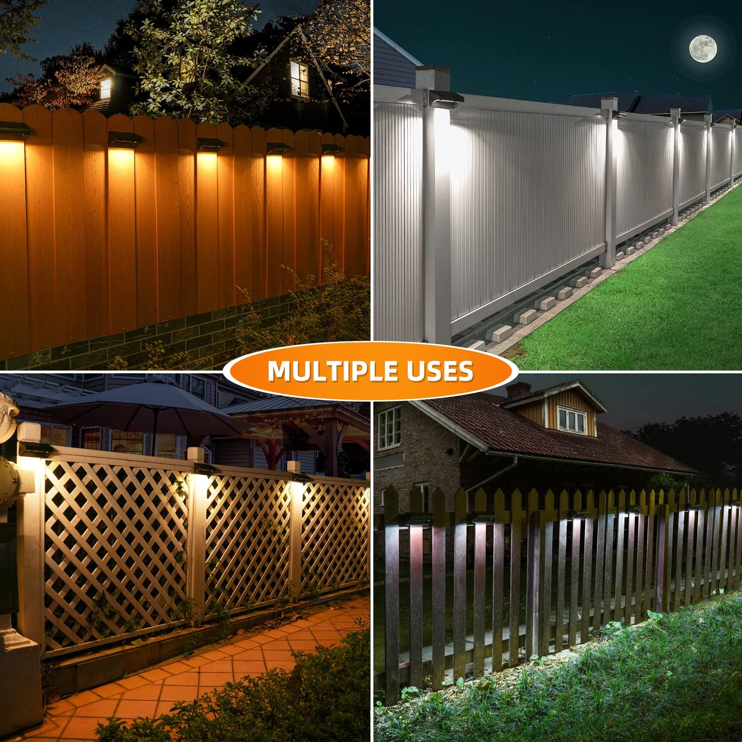 Aulanto Solar Fence Lights 4 Pack-Plus,100 Lumen Outdoor Solar Light IP67 Waterproof, Warm White and Cool White Modes,Fence Lights Otdoor Solar Lighting for Backyard,Garden,Fence,Wall,Deck,Stairs