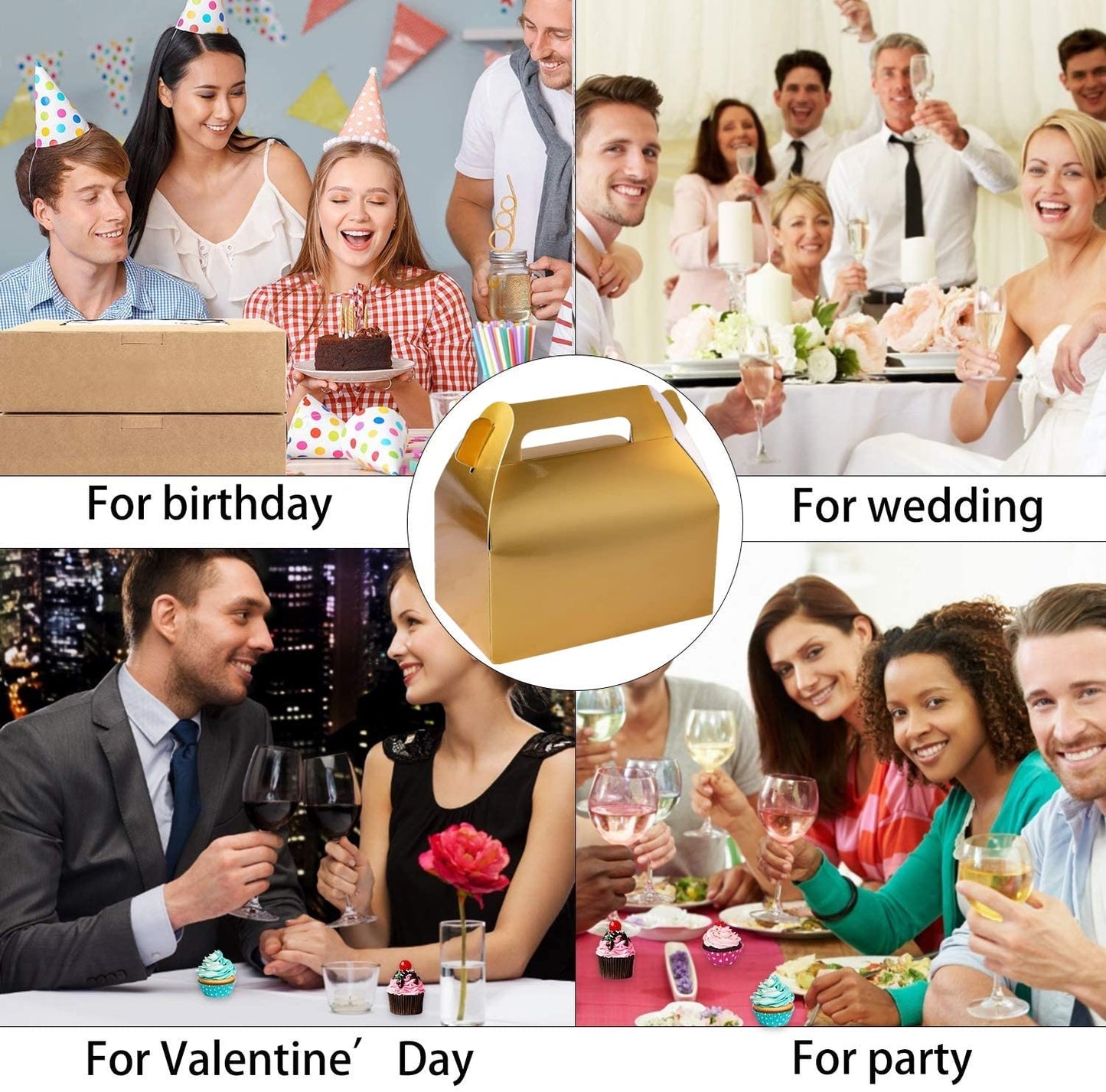 GUIFIER 25 Pack Gold Party Favor Boxes, Small Goodie Gift Boxes, Gable Gift Boxes Paper Candy Treat Boxes with Handles, Cookie Gift Boxes, Bakery Boxes, Picnic Boxes for Wedding Birthday Baby Shower - 6.5 x 3.6 x 3.4 inch
