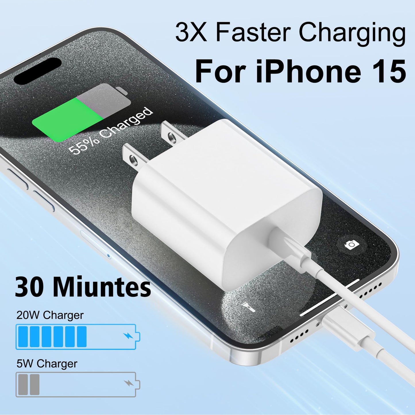 iPhone 15 Charger, Fast iPad Charger 2Pack 20W USB C Charger Block with USB C to USBC Cable 6FT for iPhone 15/15 Plus/15 Pro/15 Pro Max, iPad 10th, iPad 11/12.9 inch, iPad Air 4/5th, iPad Mini 6